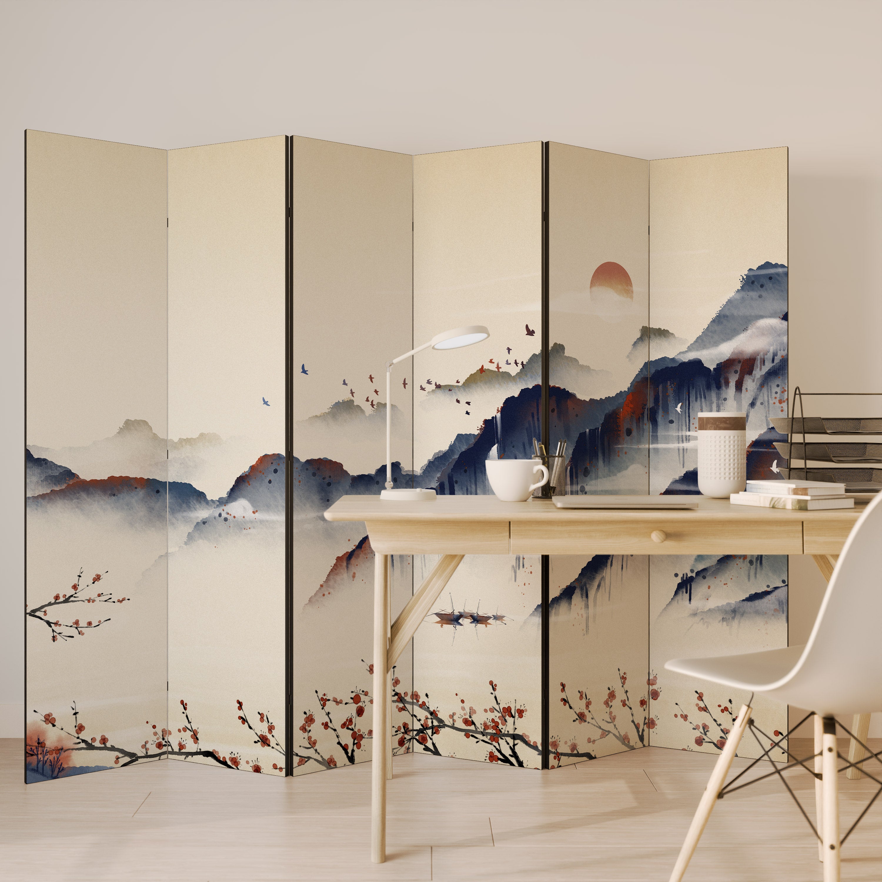 Biombo decorativo de 6 paneles PAISAJE ORIENTAL