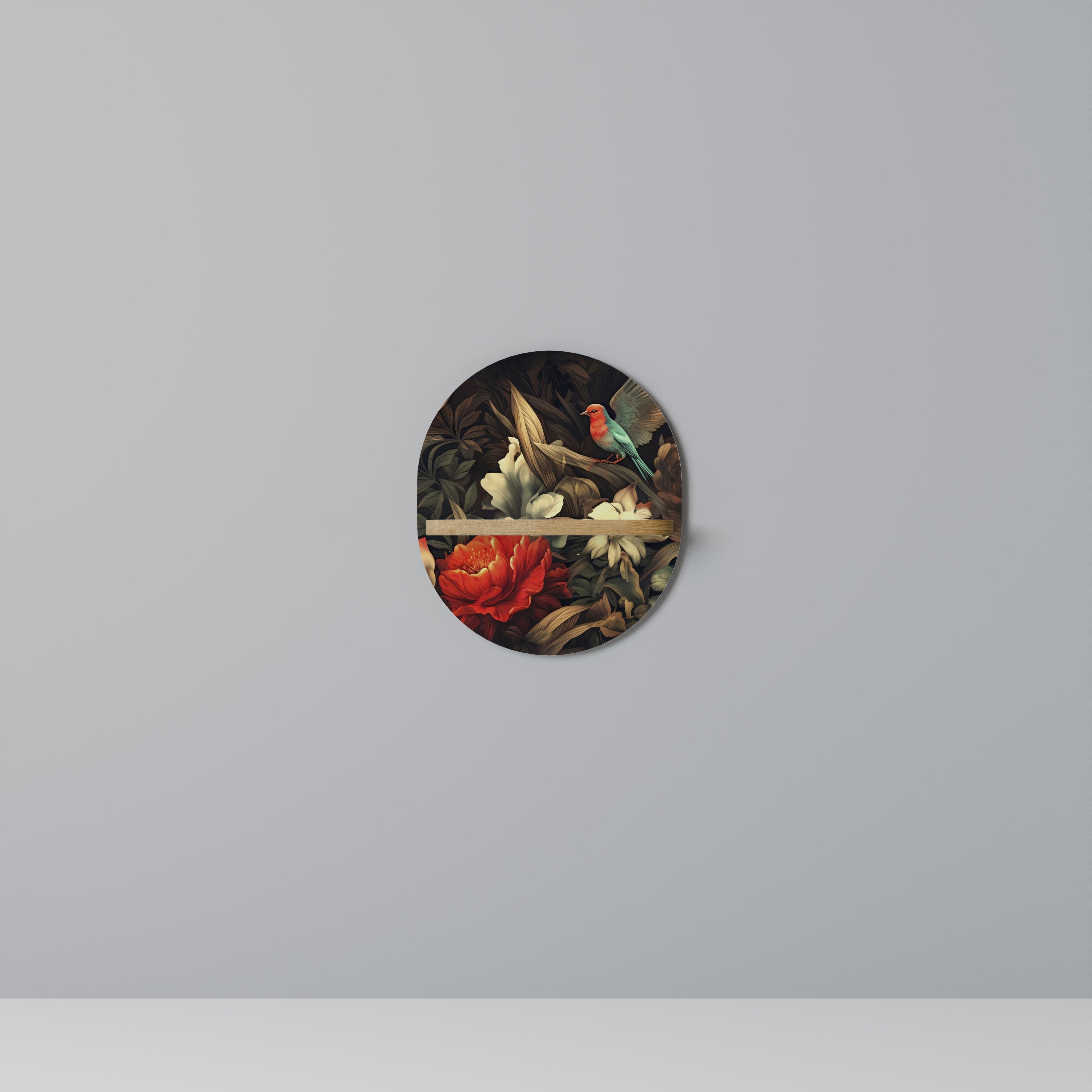 Estantería de arte ovalada con efecto roble BOTANICAL BIRDSONG