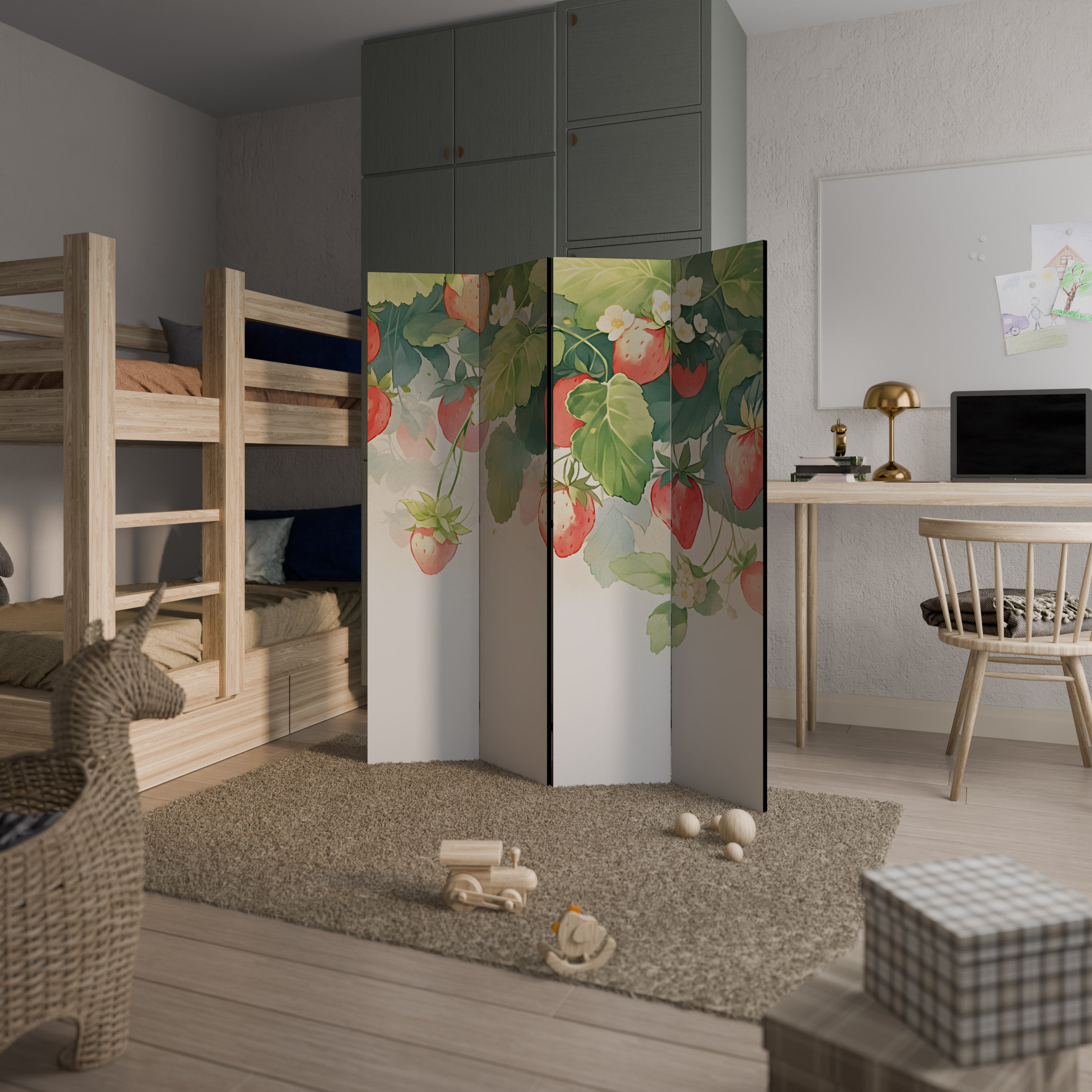 Biombo decorativo de 4 paneles STRAWBERRY DREAMSCAPE