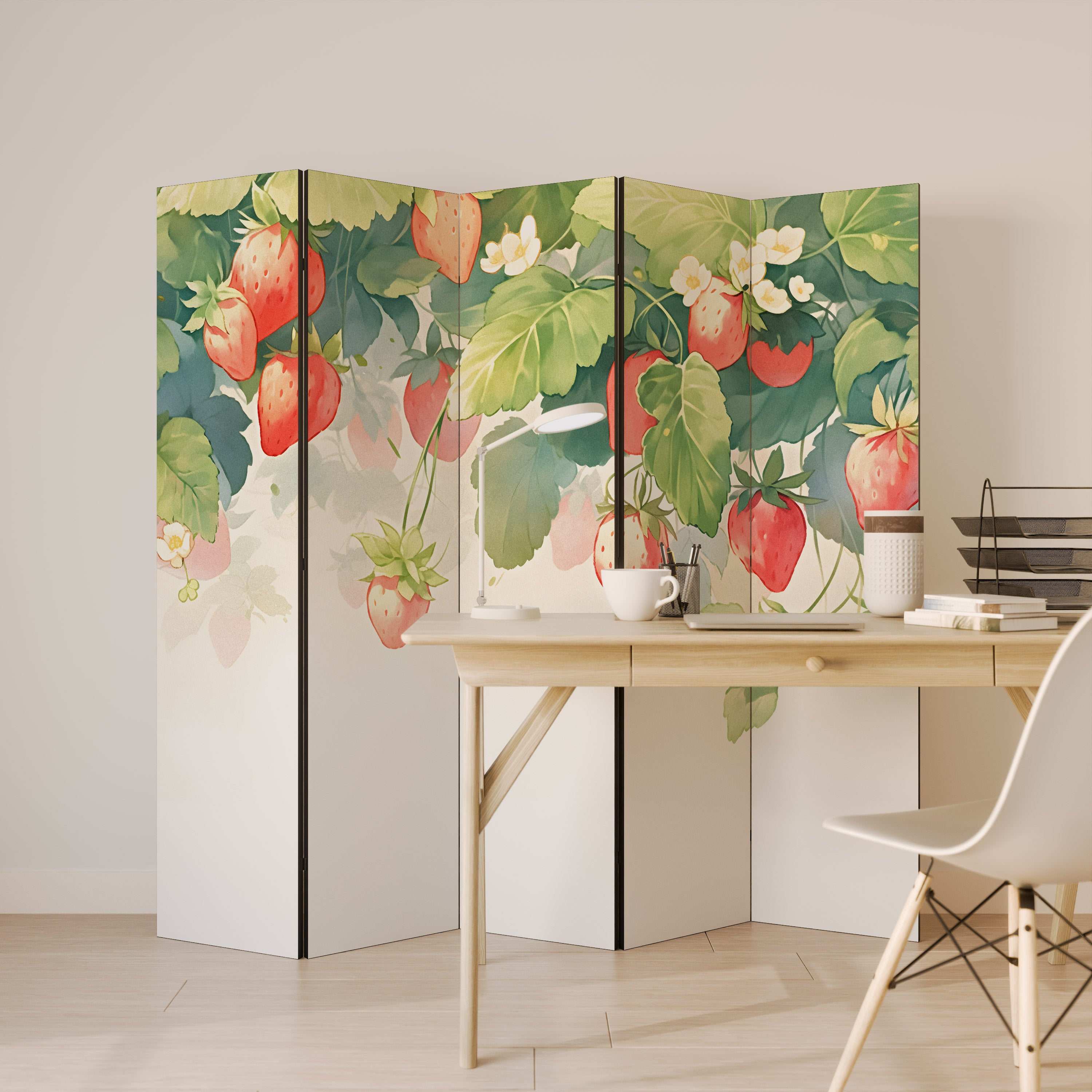 STRAWBERRY DREAMSCAPE Decorative 5-Panel Room Divider