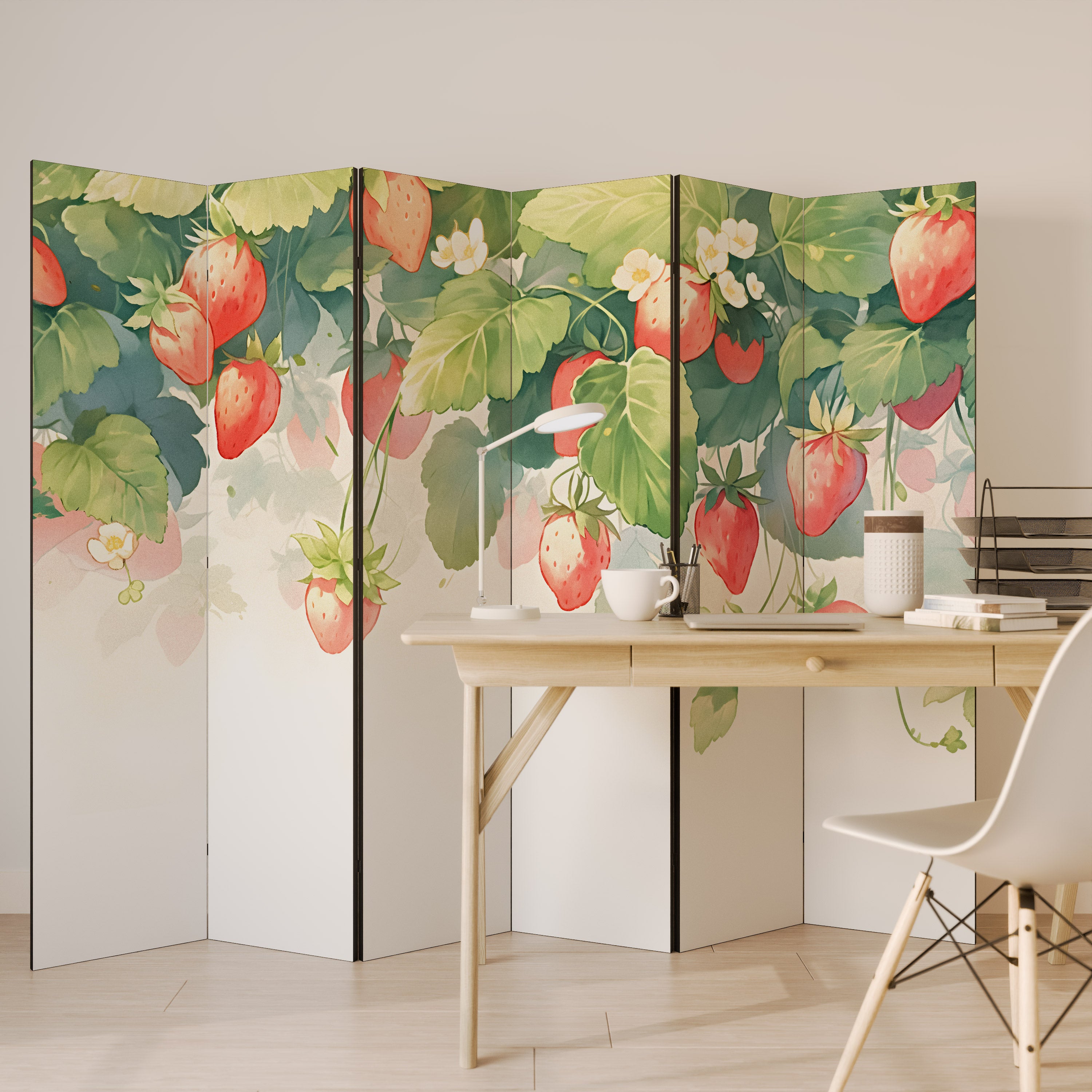 Biombo decorativo de 6 paneles STRAWBERRY DREAMSCAPE