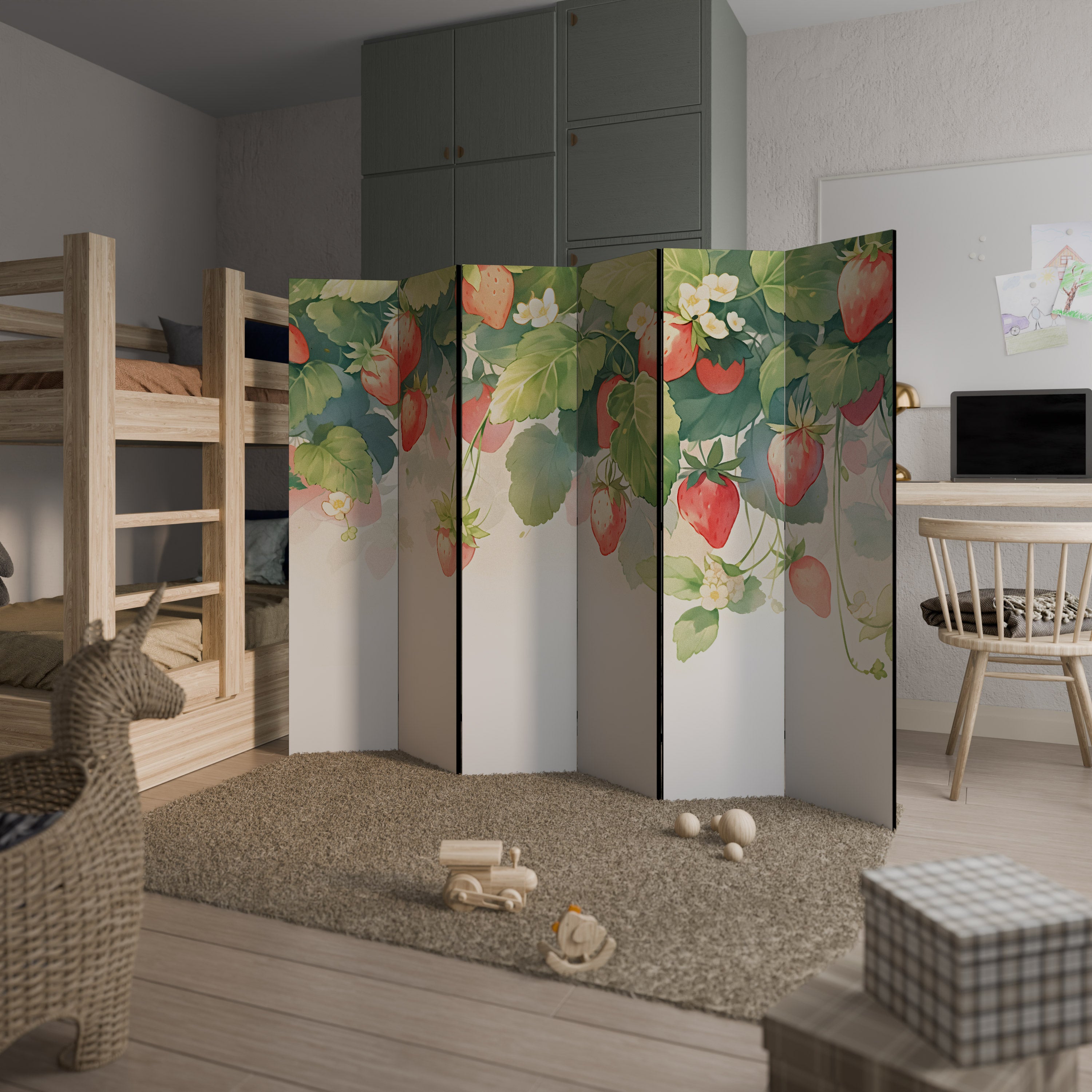 Biombo decorativo de 6 paneles STRAWBERRY DREAMSCAPE