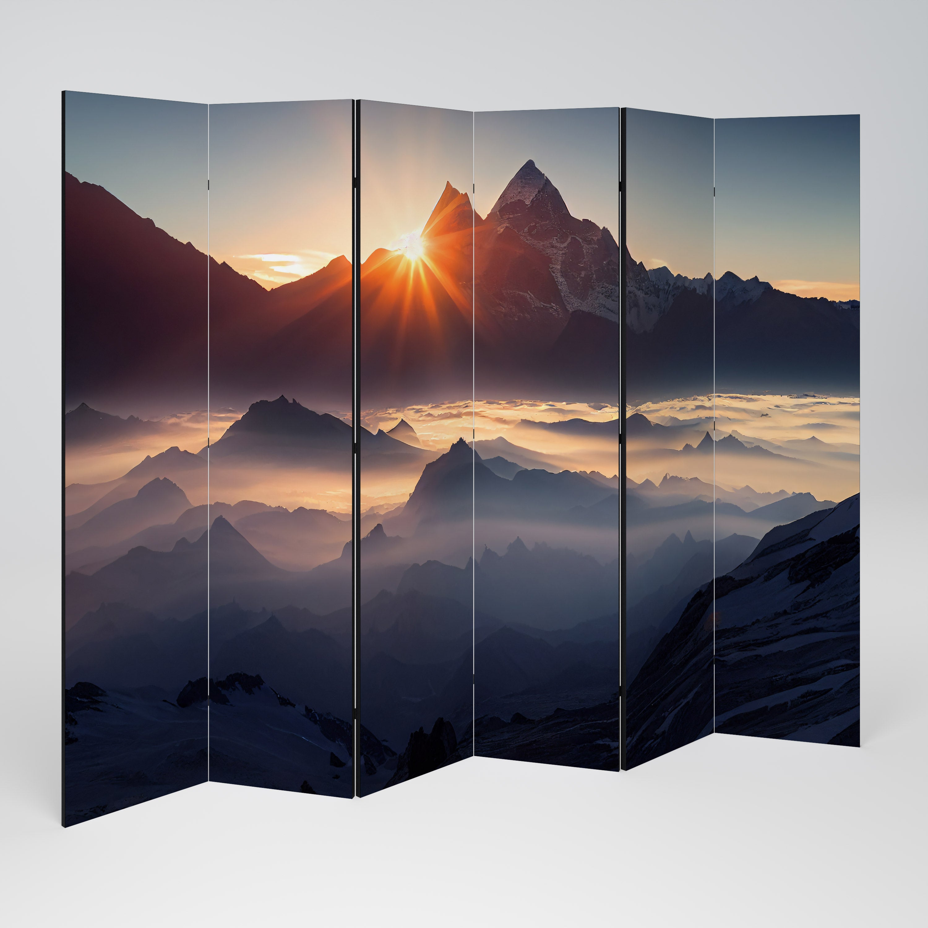 Biombo decorativo de 6 paneles MONTAÑAS AL AMANECER