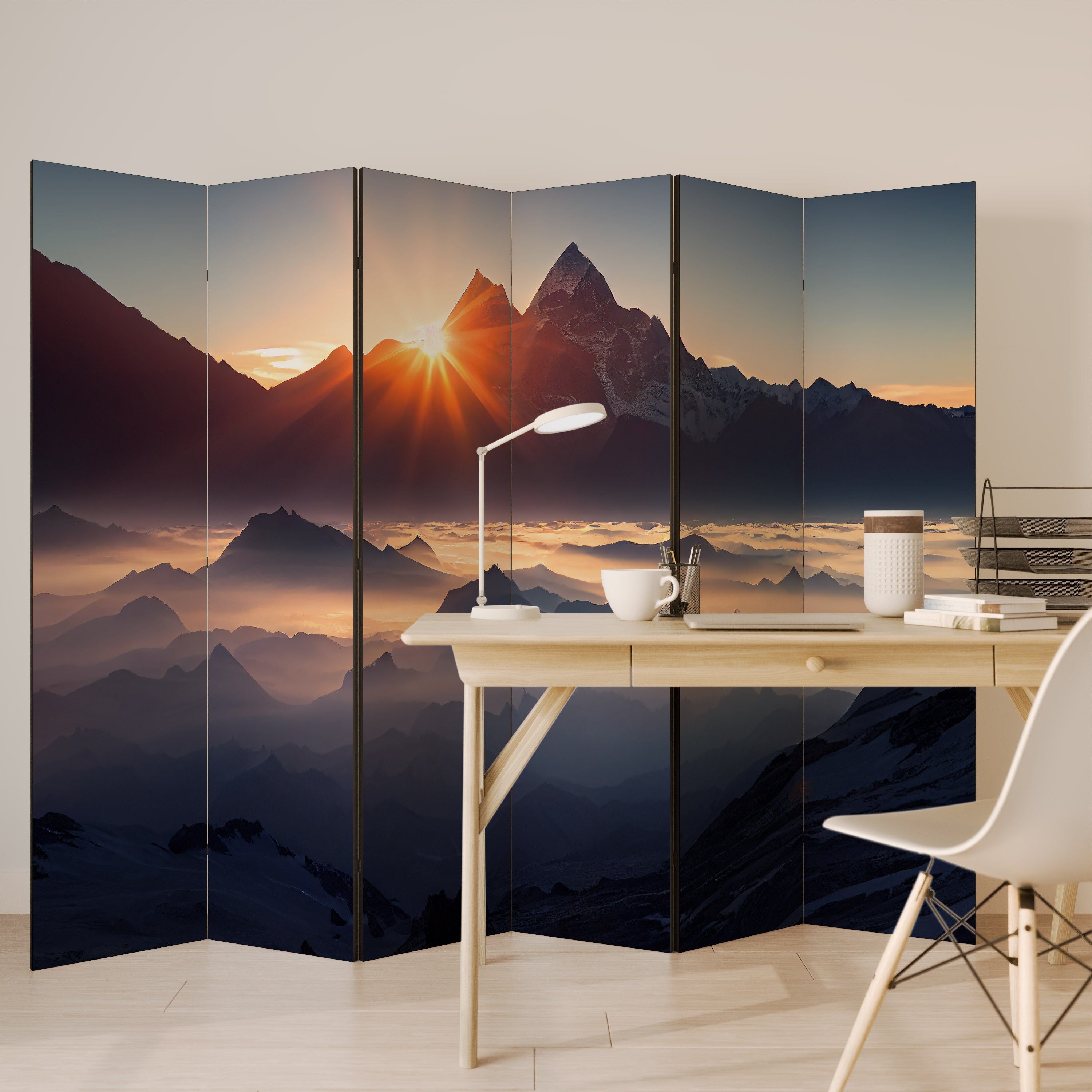 Biombo decorativo de 6 paneles MONTAÑAS AL AMANECER