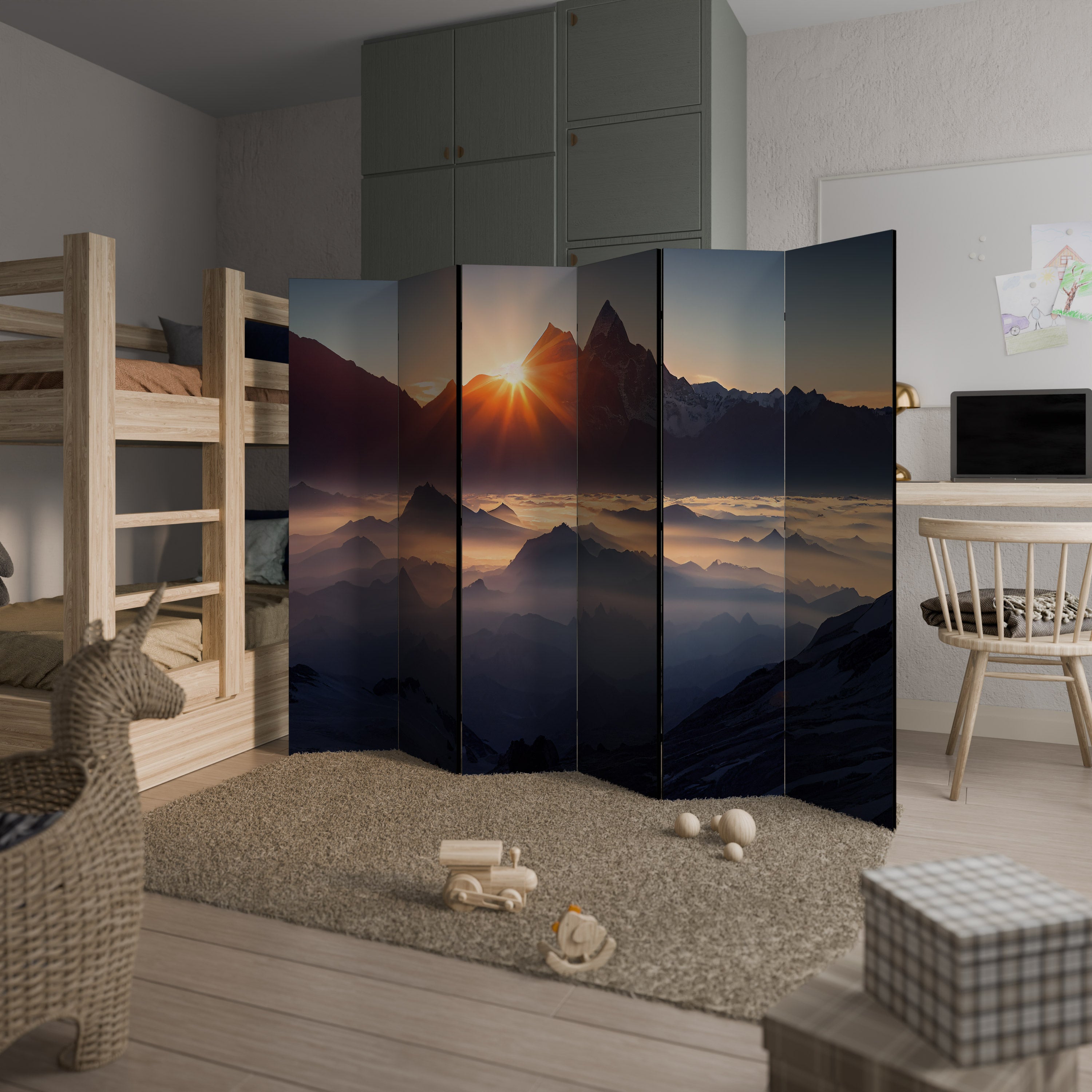 Biombo decorativo de 6 paneles MONTAÑAS AL AMANECER
