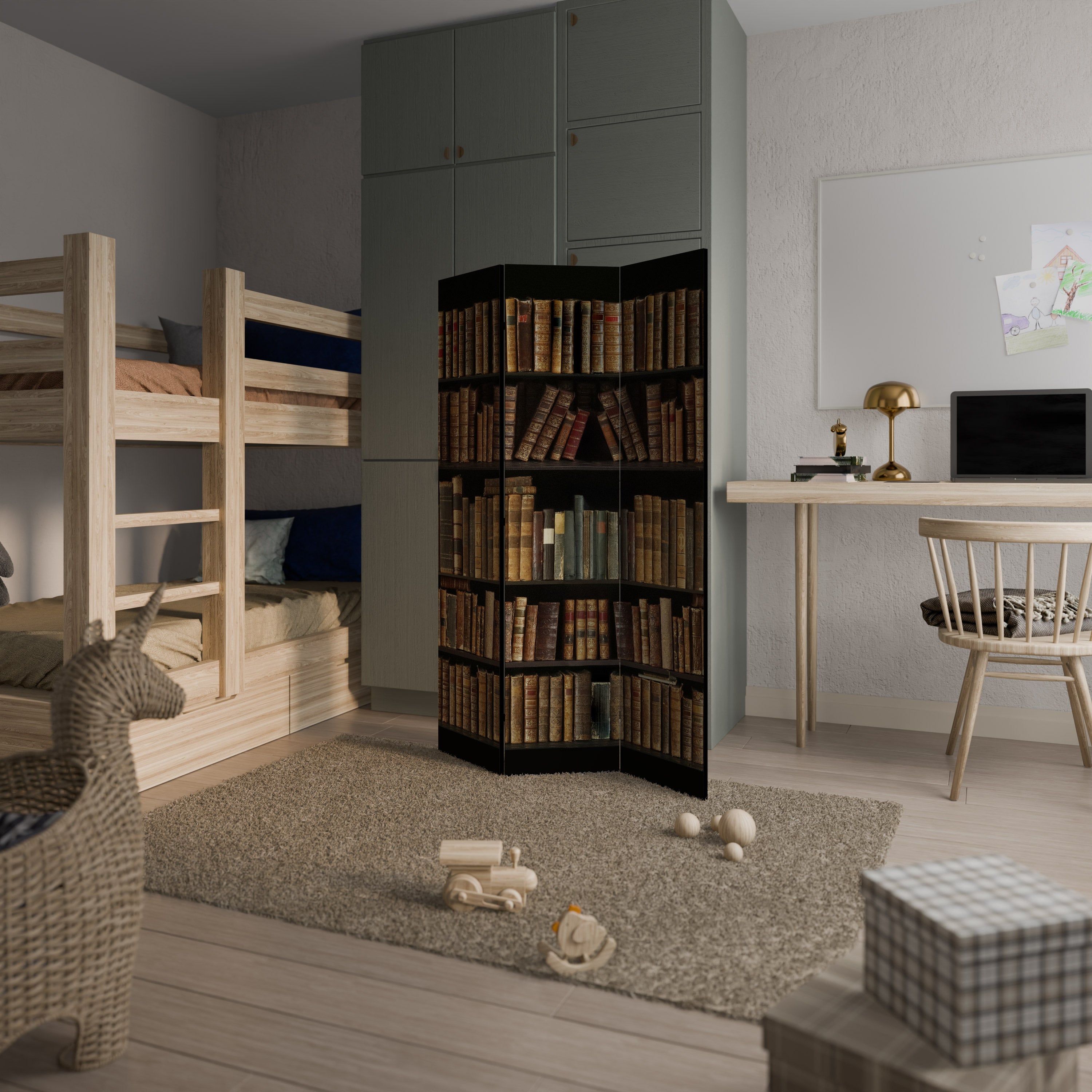 SHELVES OF TIME Decorative 3-Panel Room Divider