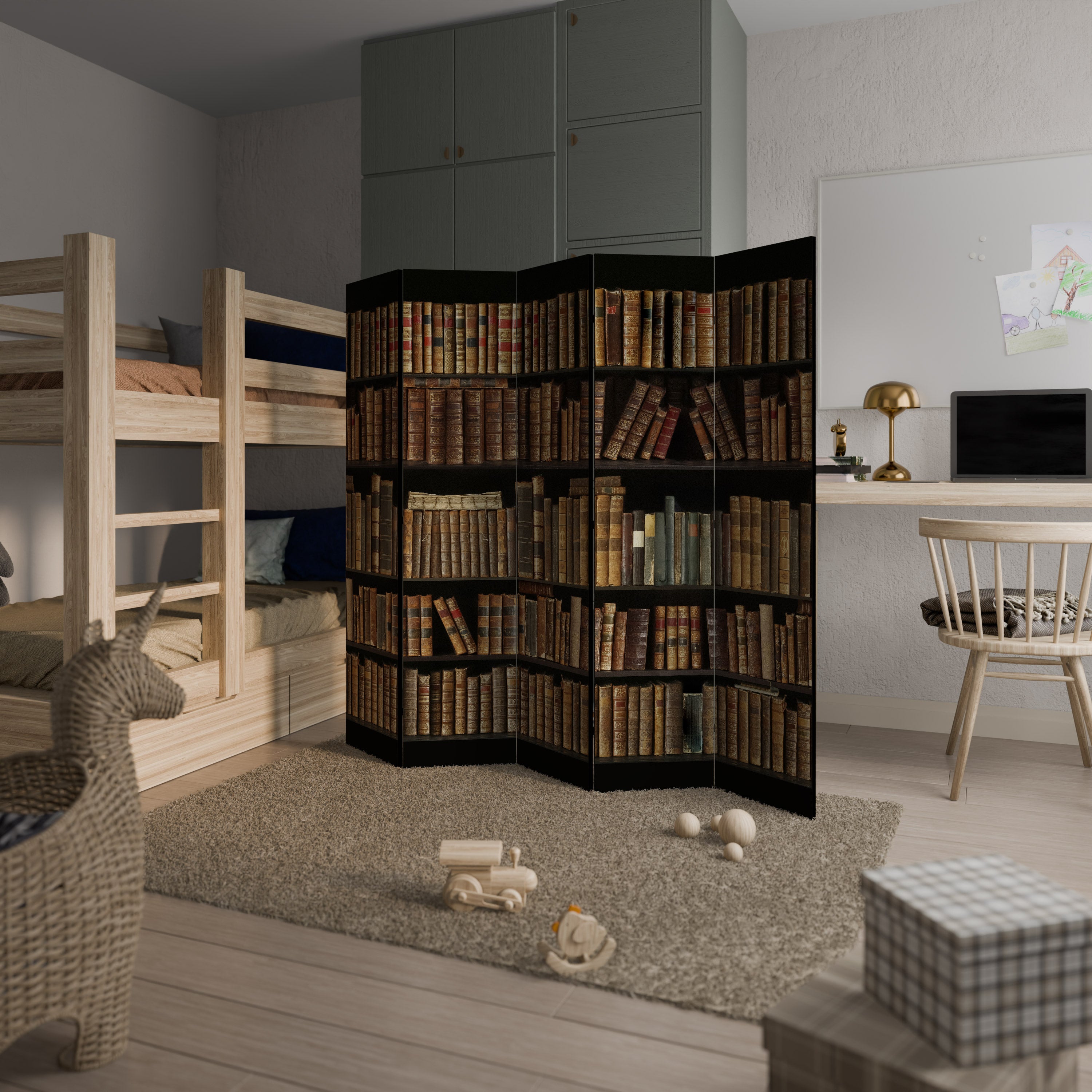 SHELVES OF TIME Decorative 5-Panel Room Divider