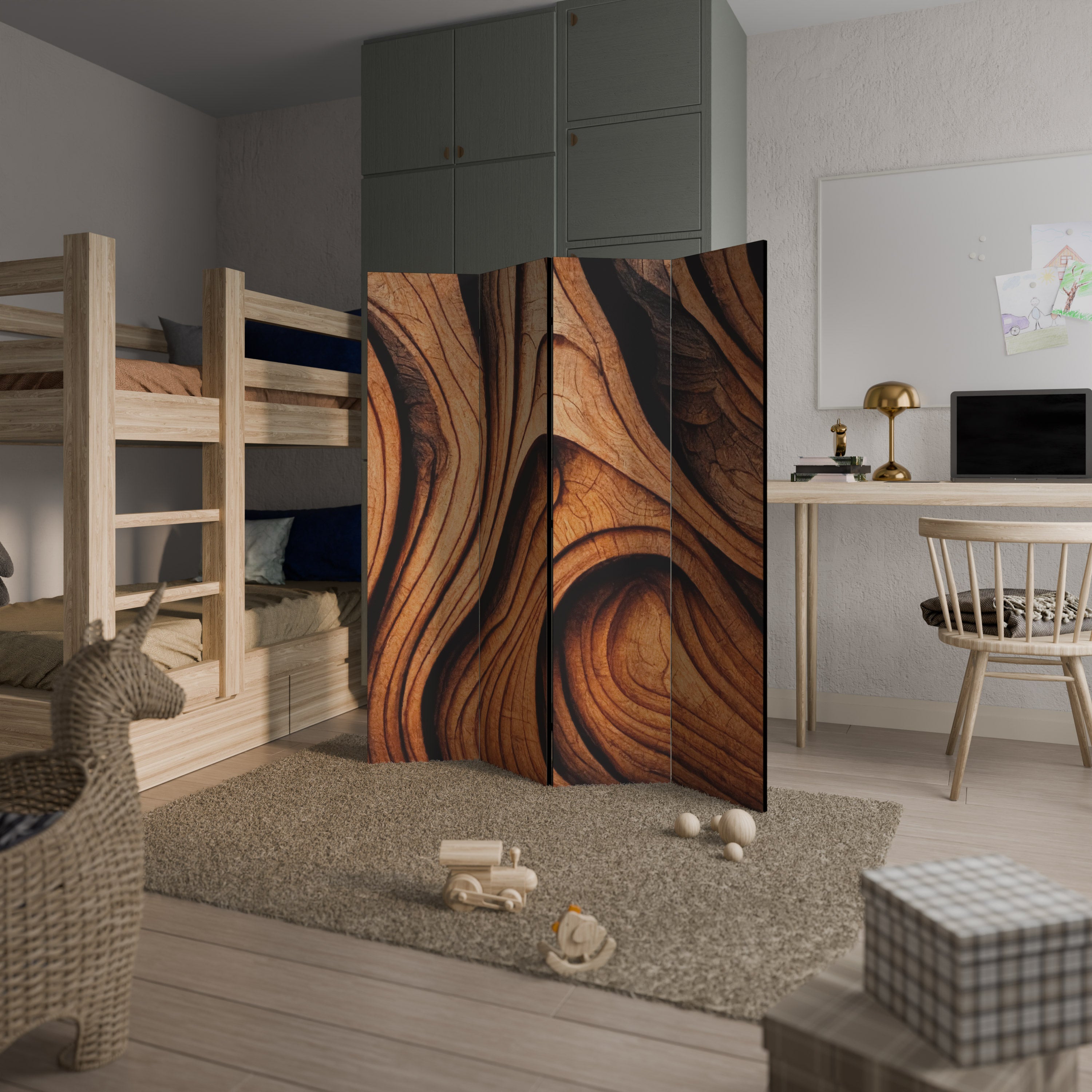 Biombo decorativo de 4 paneles WOODEN WAVES UNFOLDED