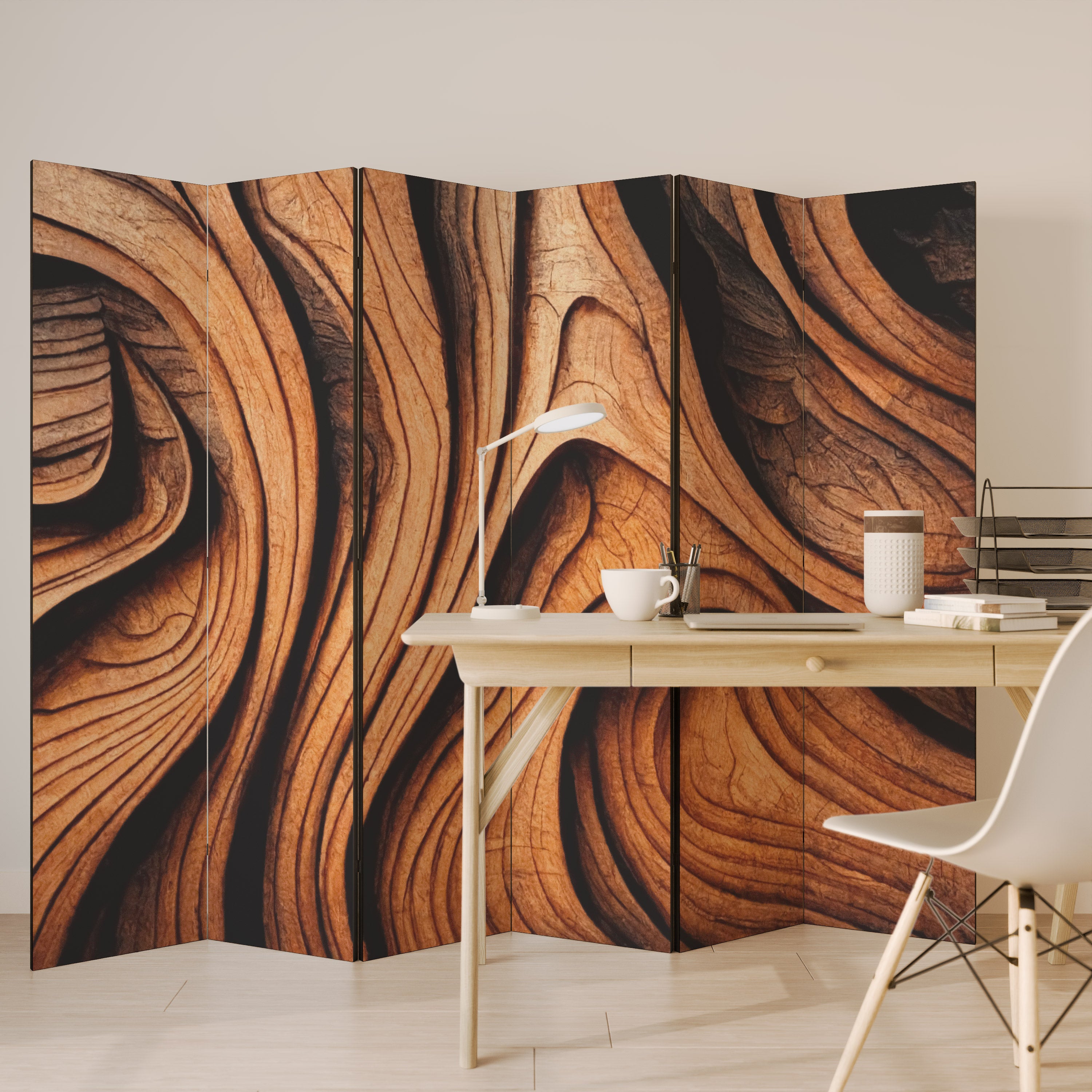 Biombo decorativo de 6 paneles WOODEN WAVES UNFOLDED