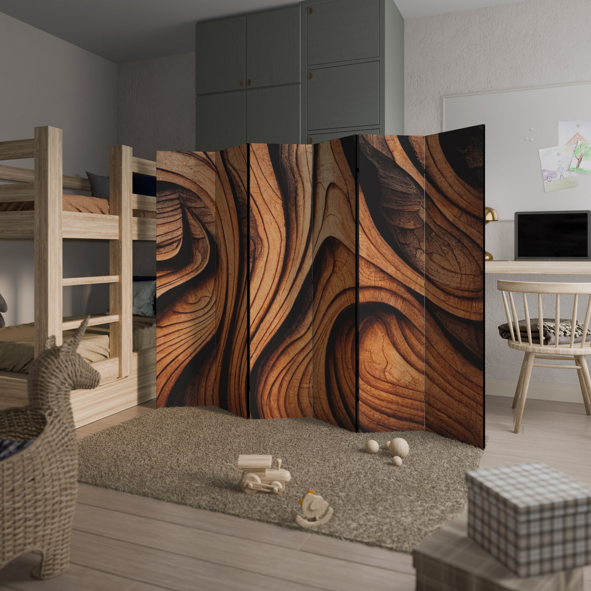 WOODEN WAVES UNFOLDED Biombo de 6 paneles