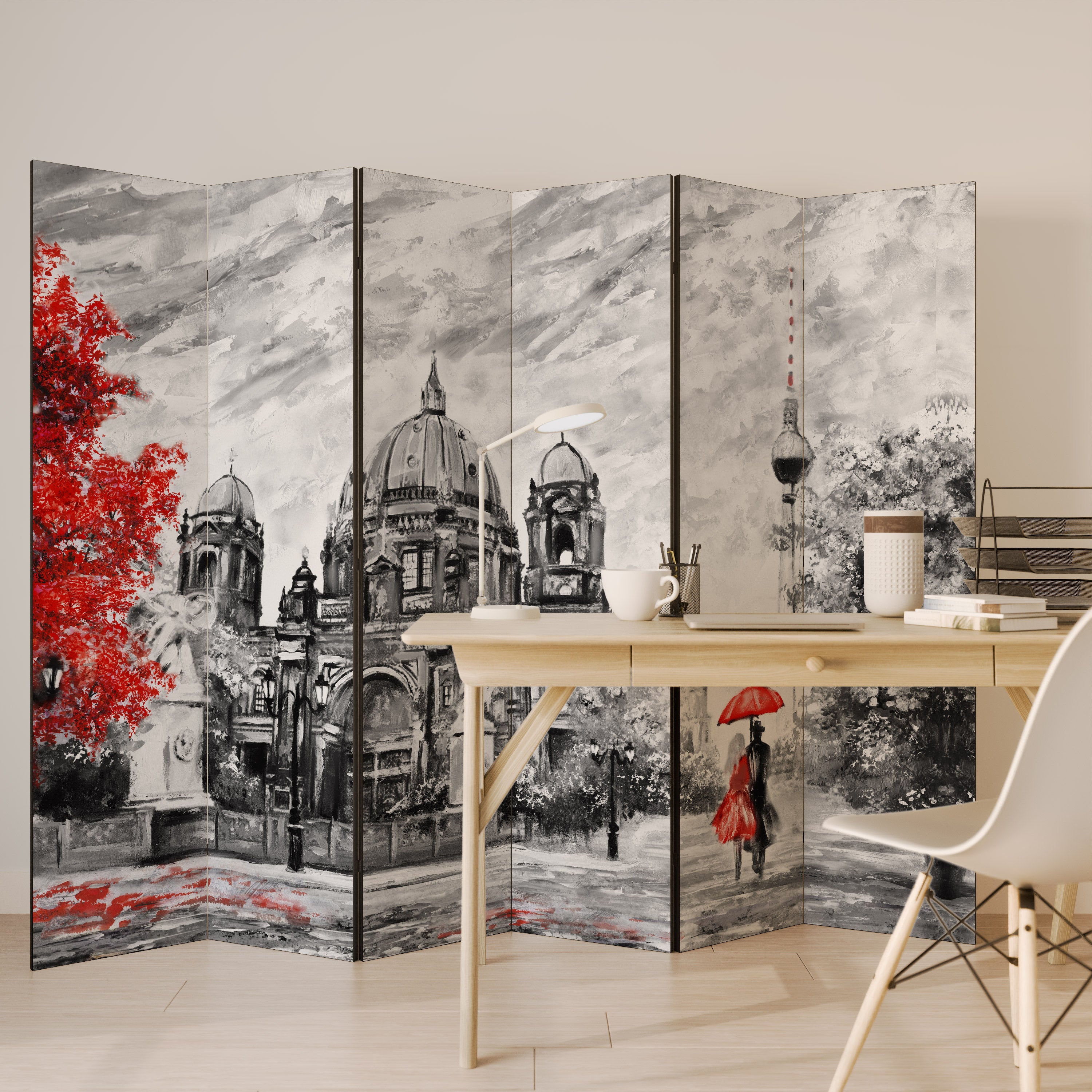 Biombo decorativo de 6 paneles RED LEAVES EMBRACE