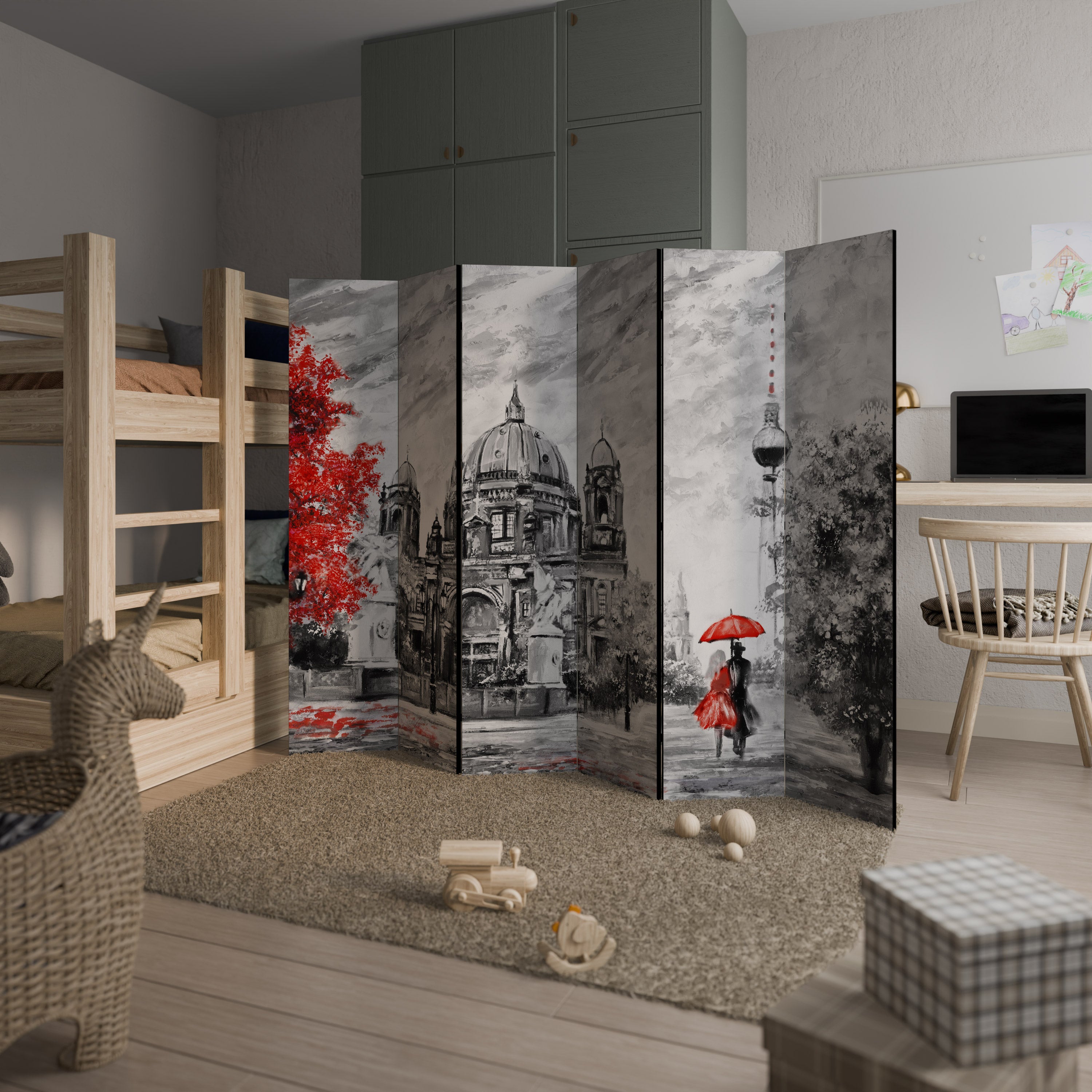 Biombo decorativo de 6 paneles RED LEAVES EMBRACE