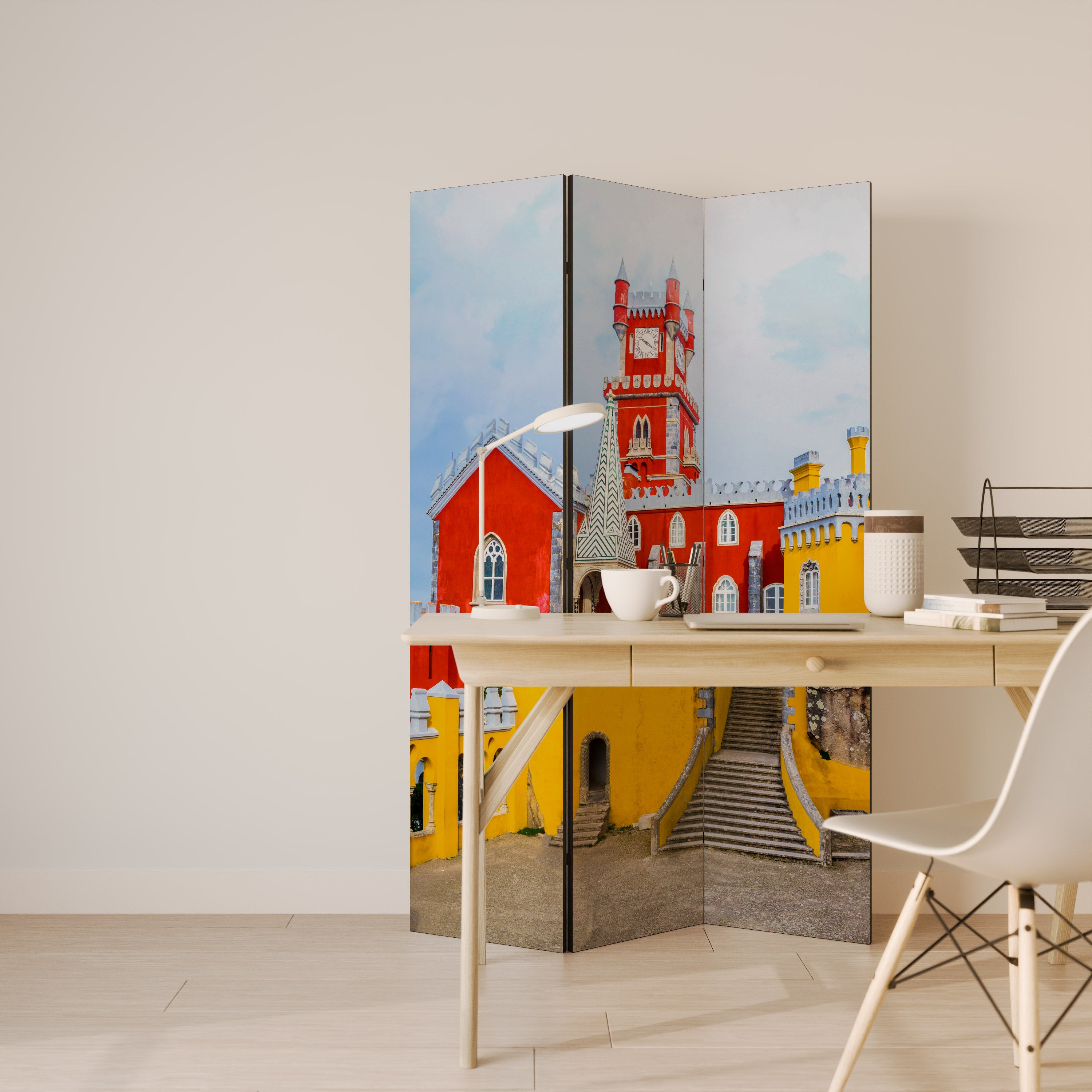 COLORFUL CASTLE CORRIDORS Decorative 3-Panel Room Divider