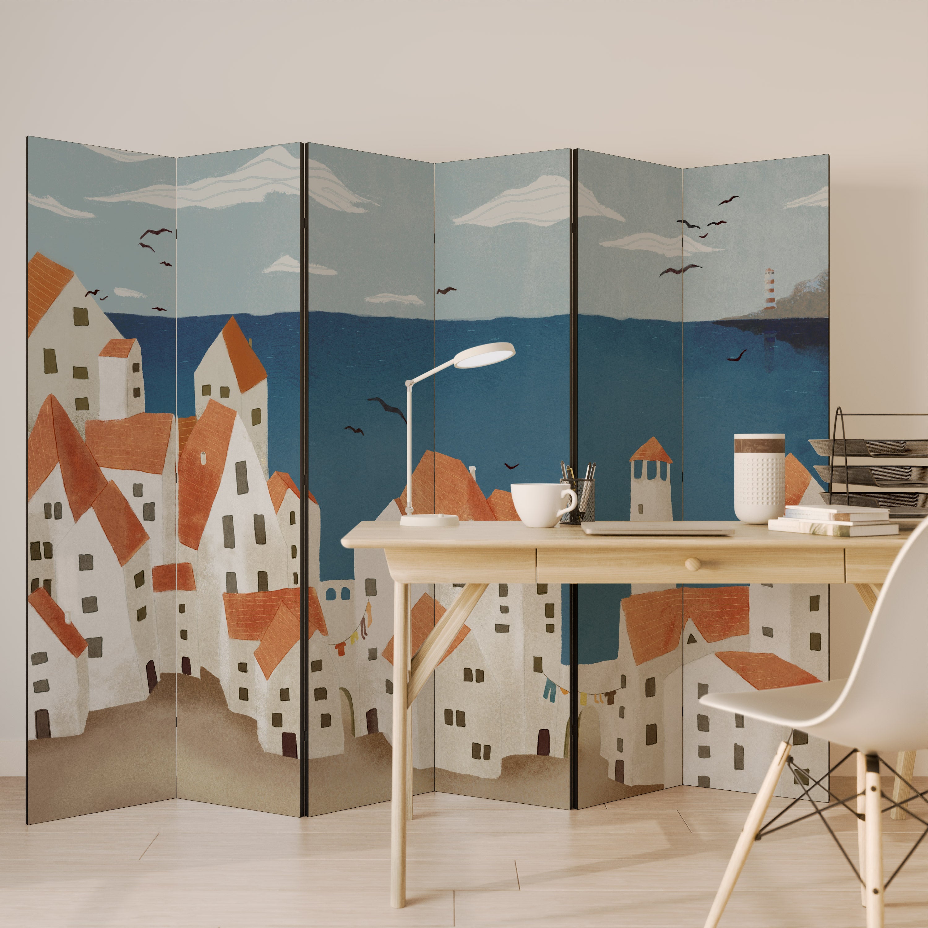 Biombo decorativo de 6 paneles COASTLAND VILLAGE