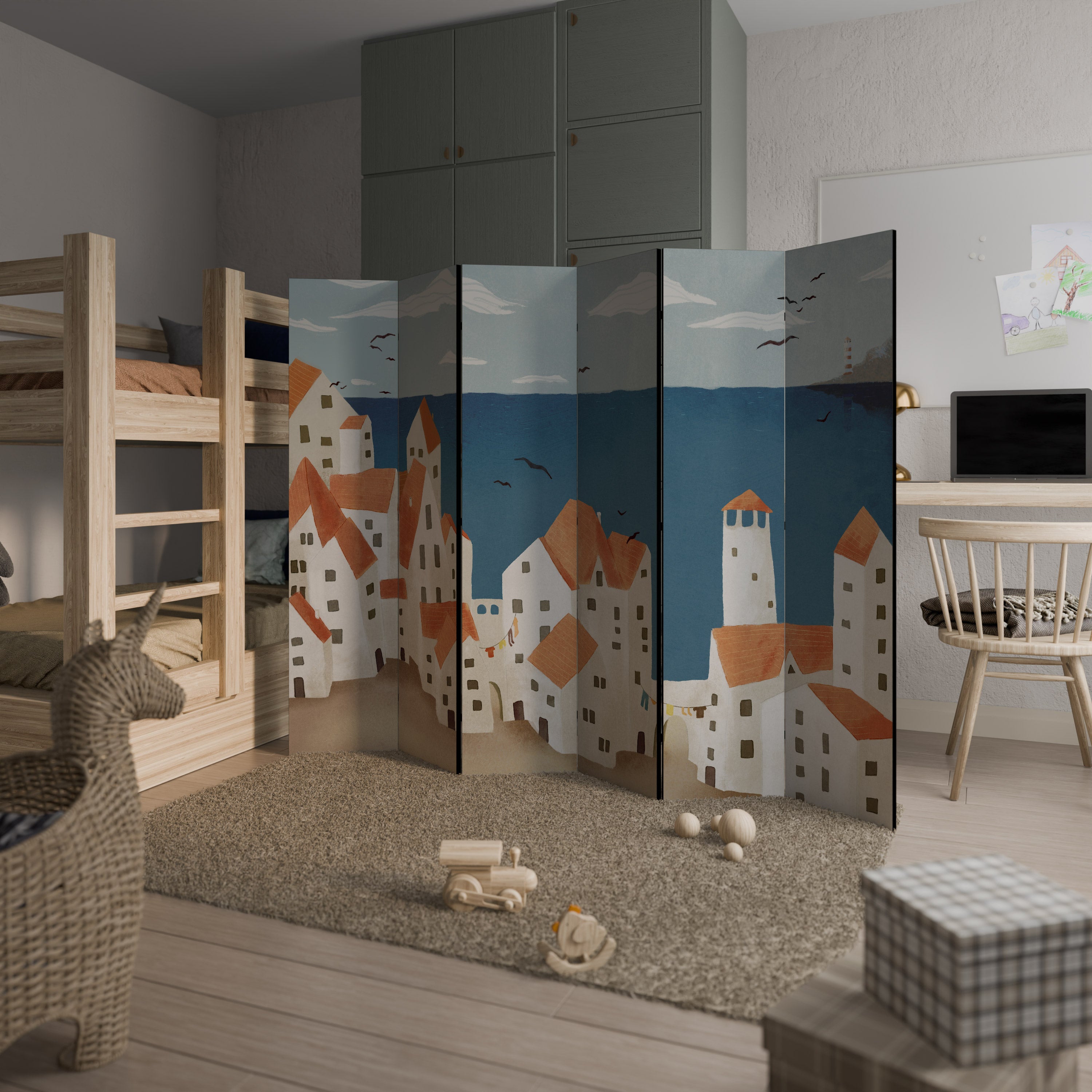 Biombo decorativo de 6 paneles COASTLAND VILLAGE