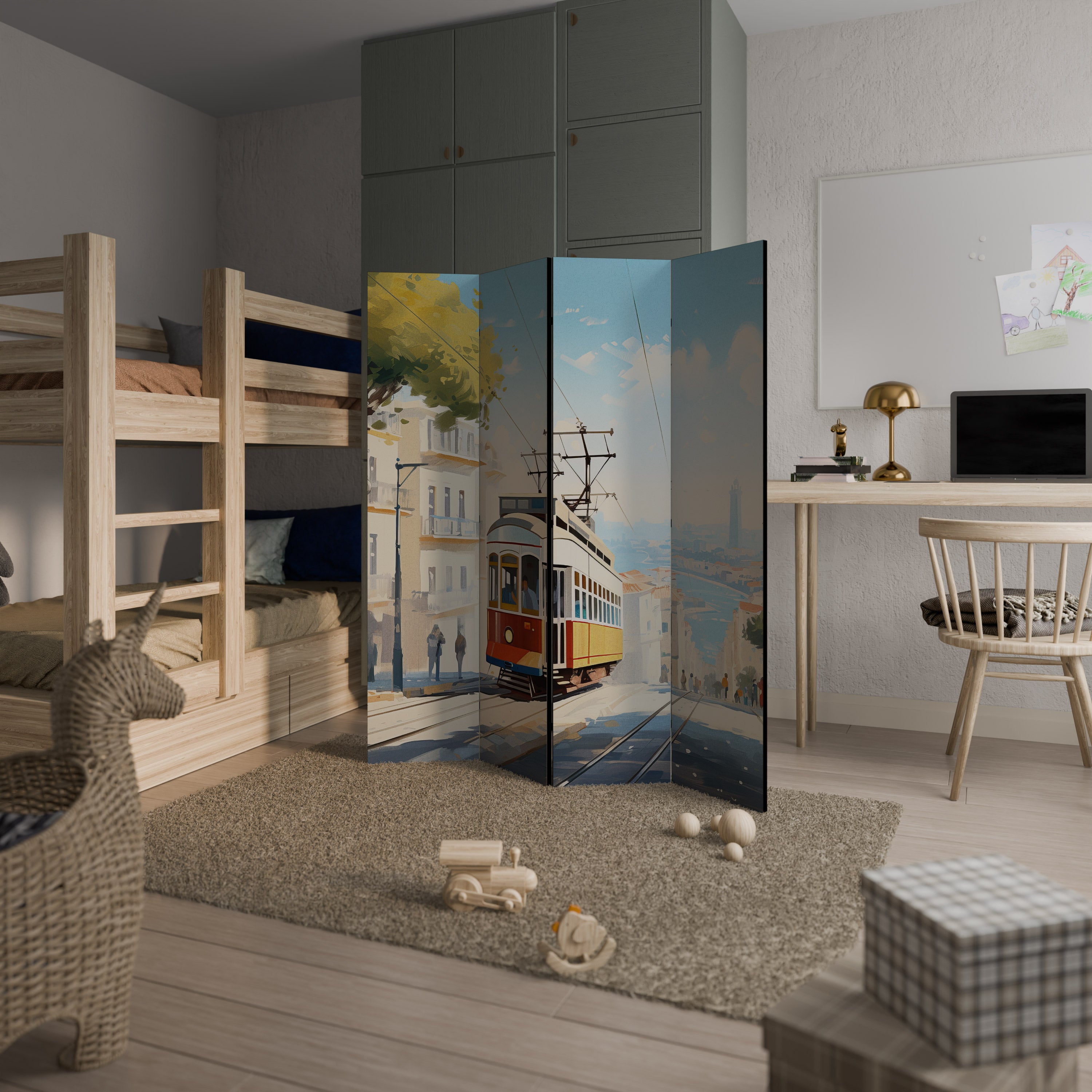 Biombo decorativo de 4 paneles TRAMWAY DREAMSCAPE