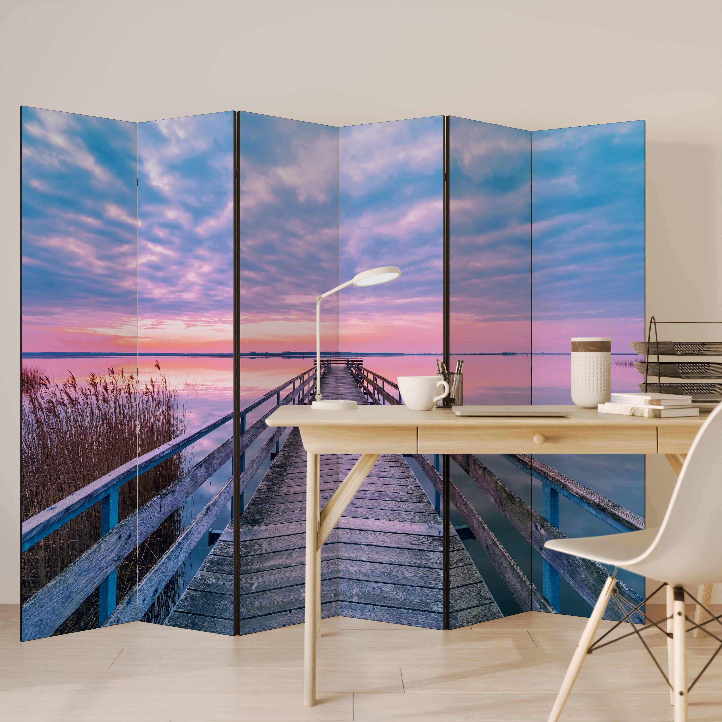 Biombo decorativo de 6 paneles PASTEL PROMENADE