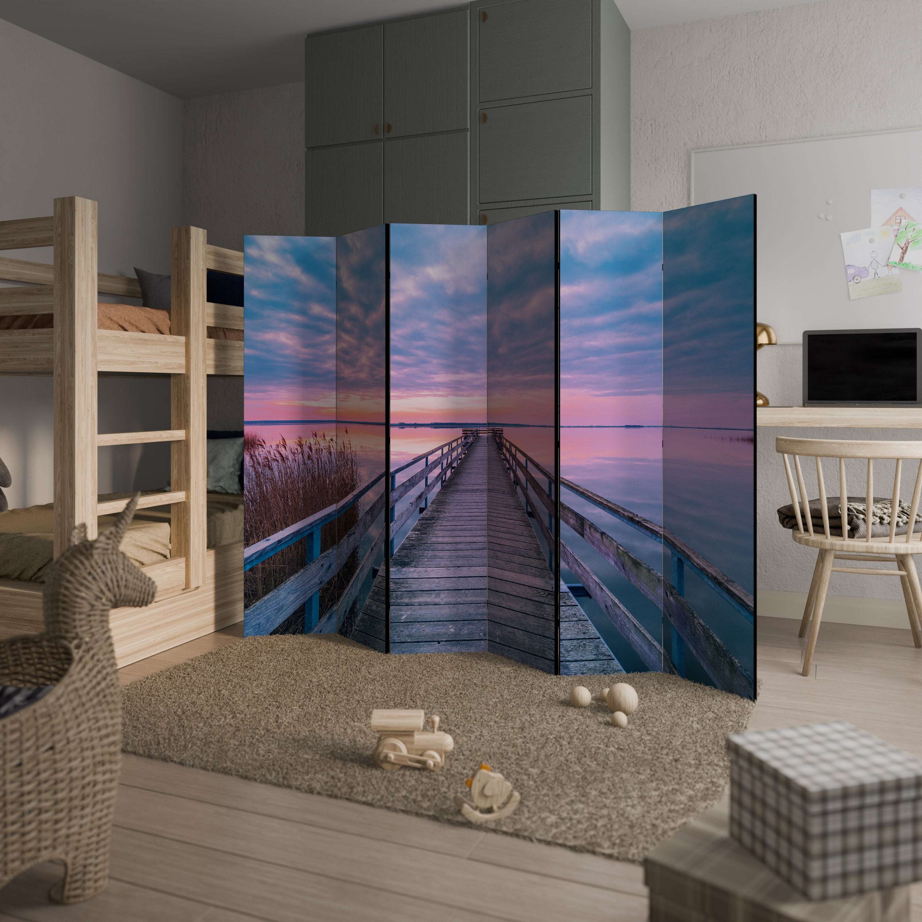 Biombo decorativo de 6 paneles PASTEL PROMENADE