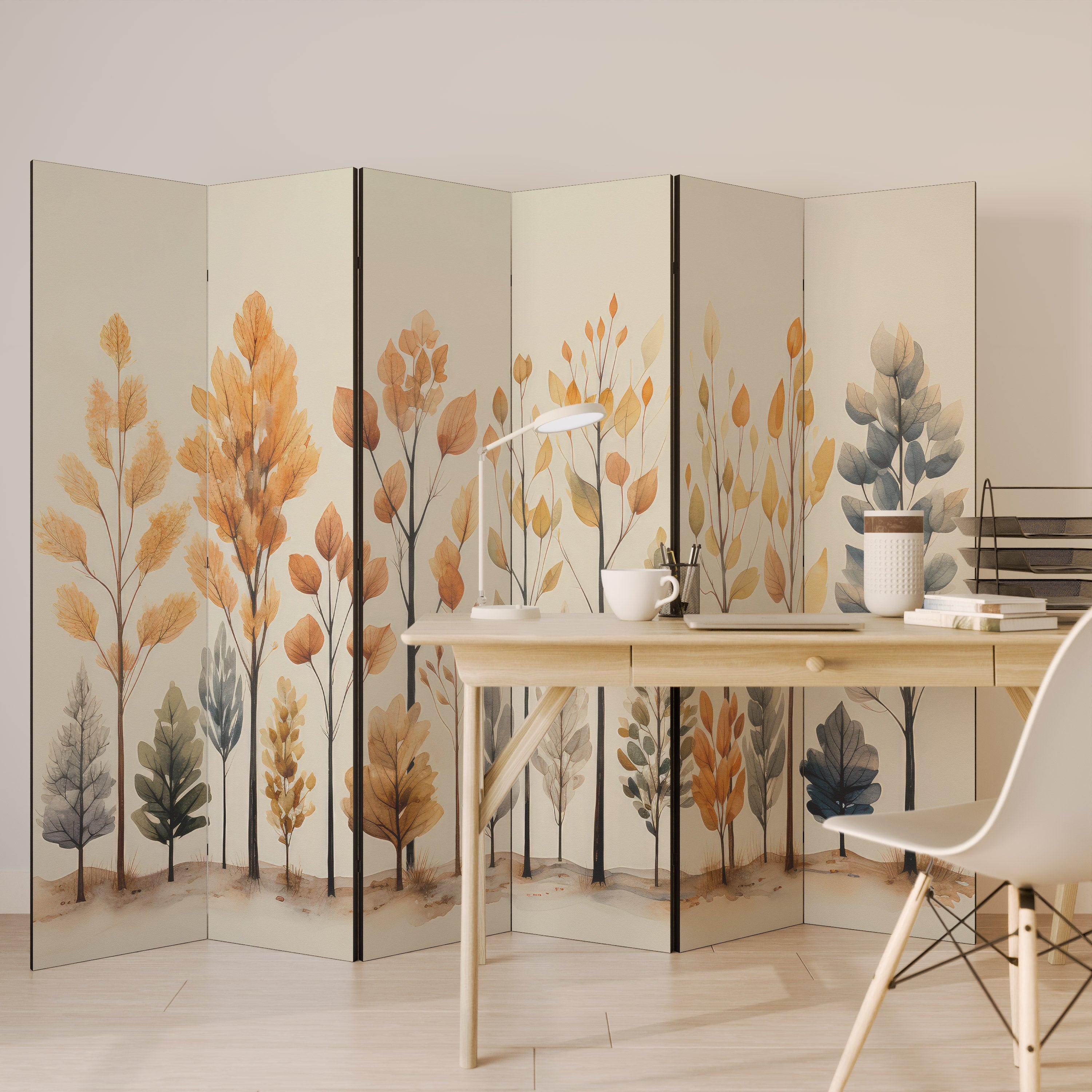 Biombo decorativo de 6 paneles BOSQUE DE OTOÑO