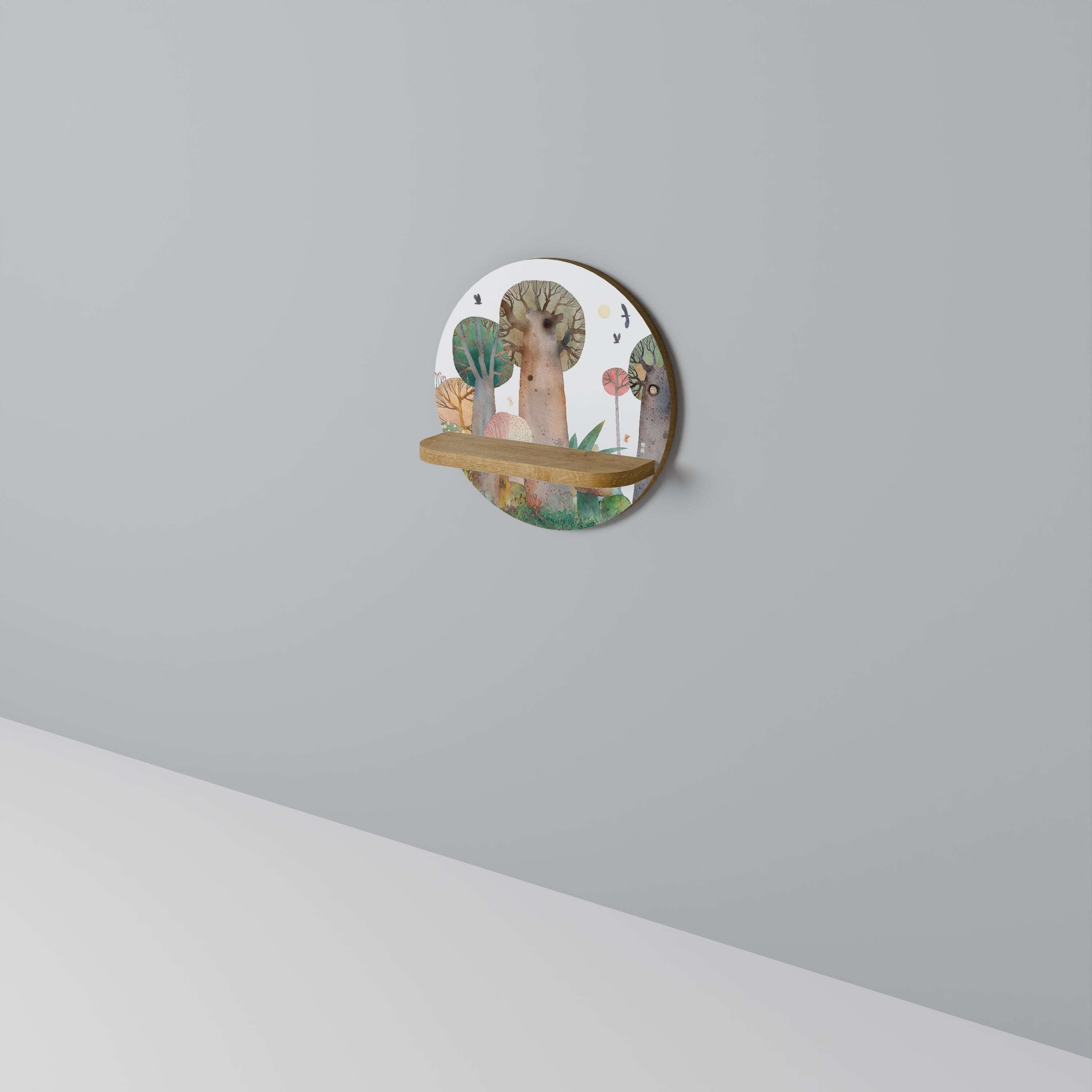 Estantería de arte redonda FLIGHT OVER con efecto roble