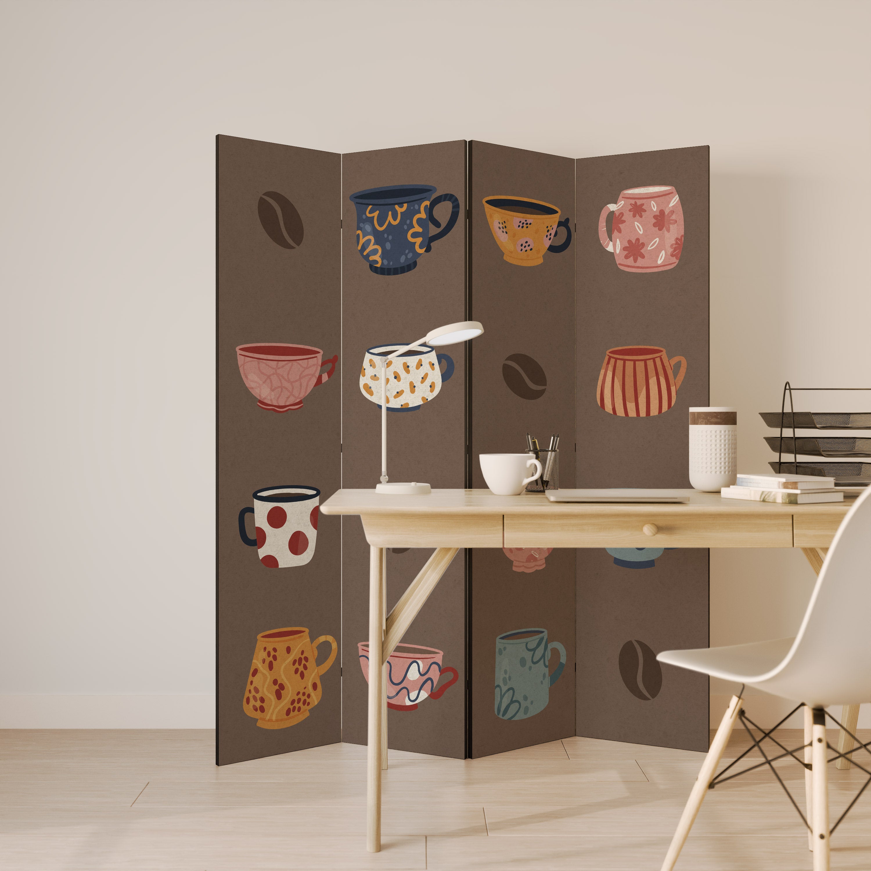 Biombo decorativo de 4 paneles COFFEE BREAK