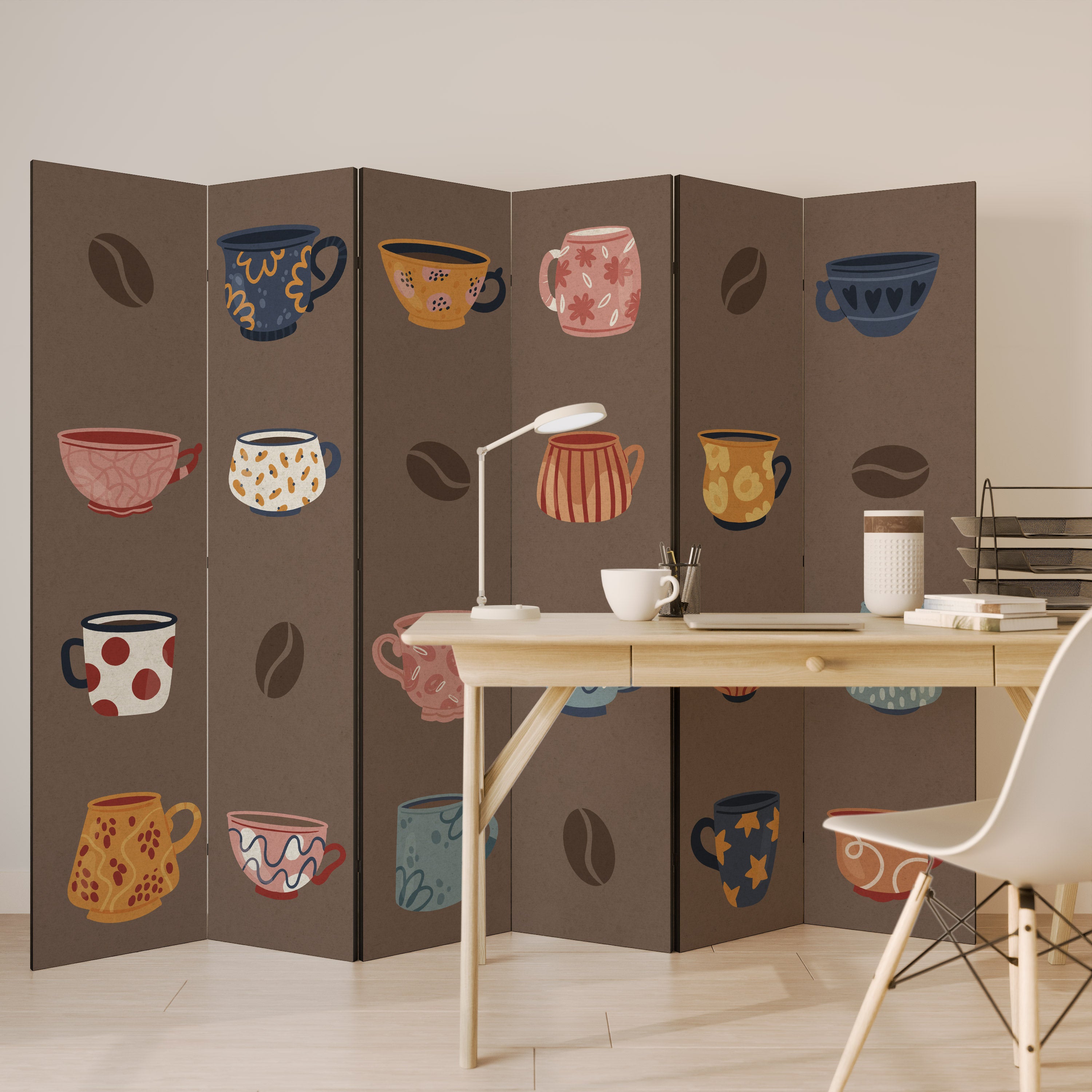 Biombo decorativo de 6 paneles COFFEE BREAK