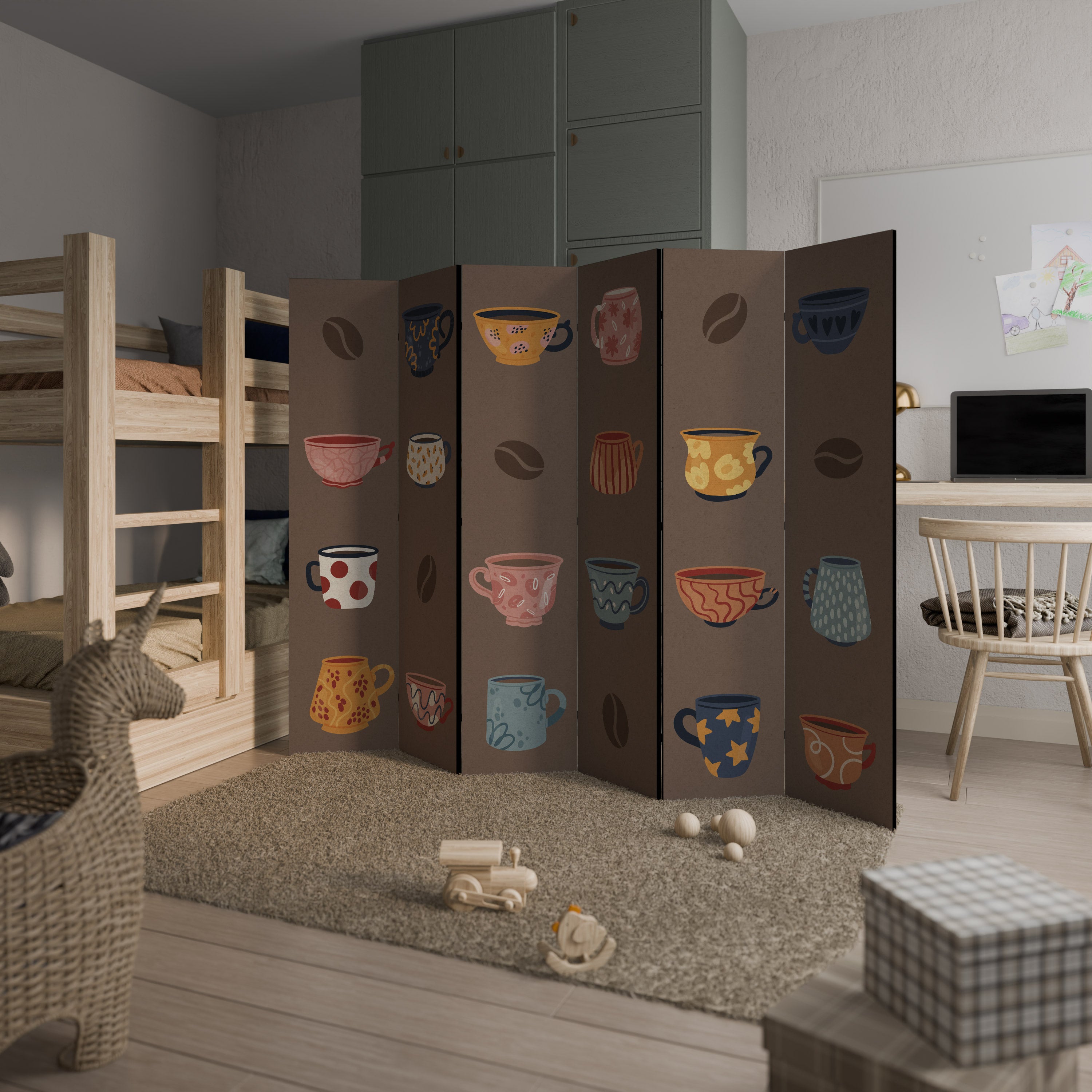 Biombo decorativo de 6 paneles COFFEE BREAK