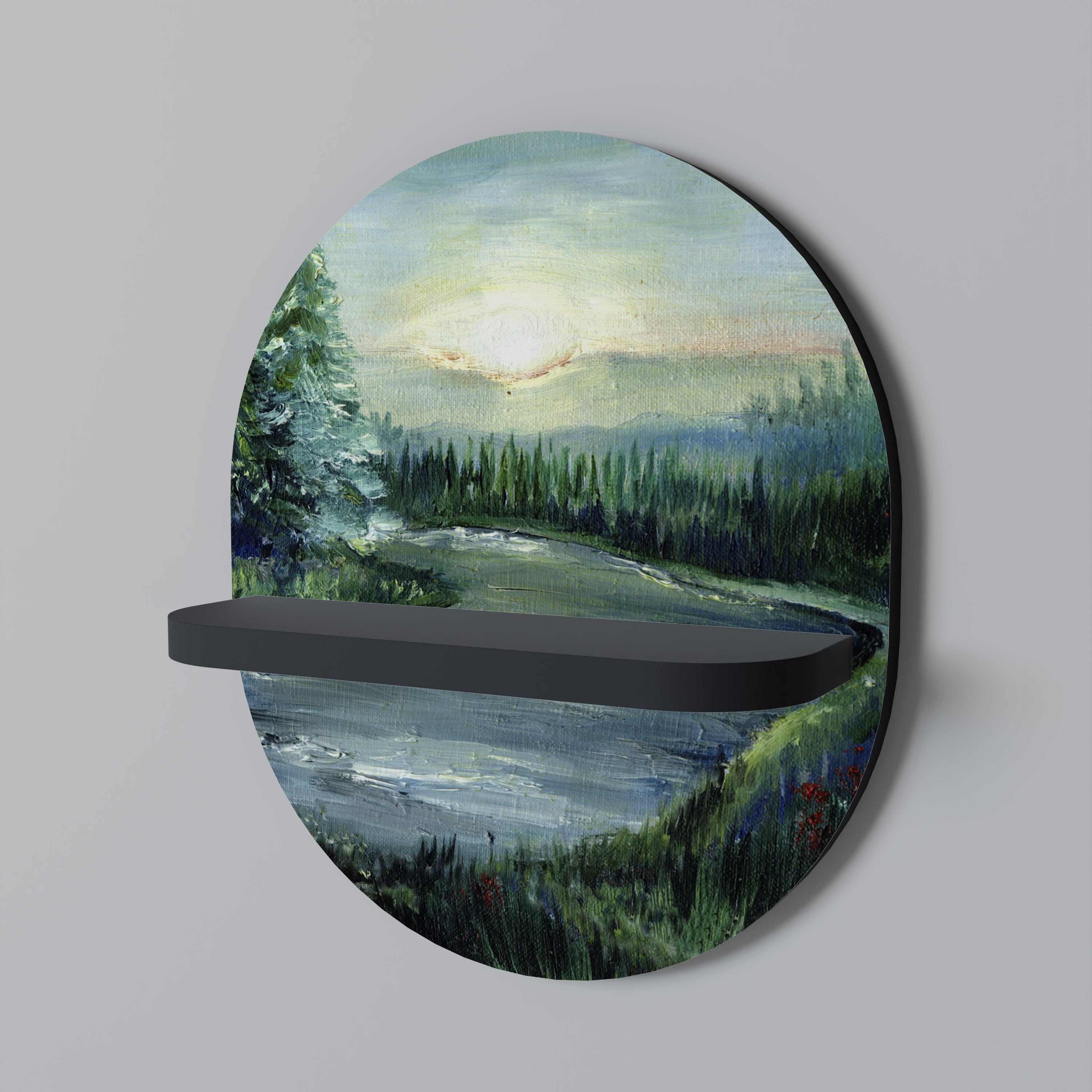 Estantería de arte ovalada FOREST SUNSET con acabado negro