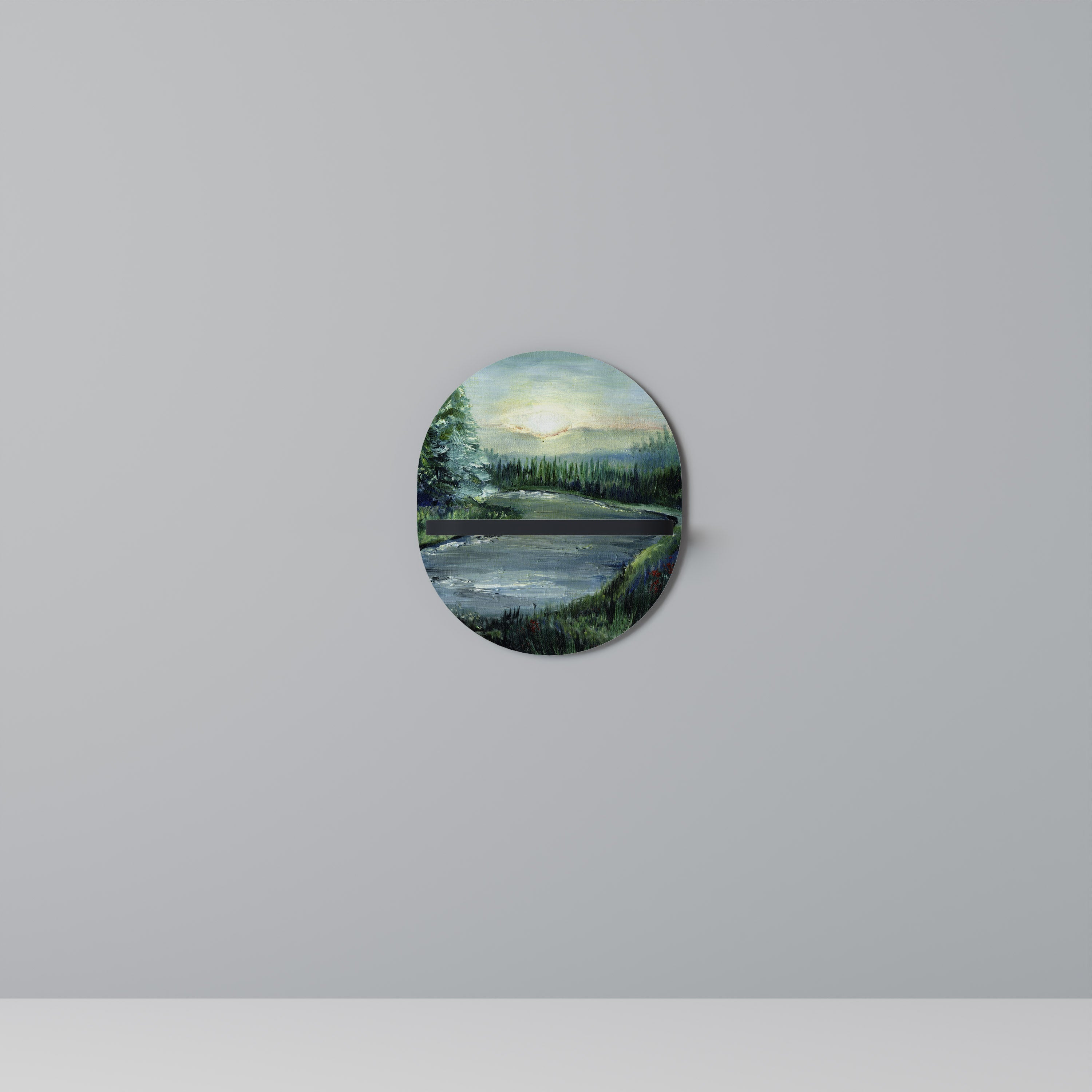 Estantería de arte ovalada FOREST SUNSET con acabado negro