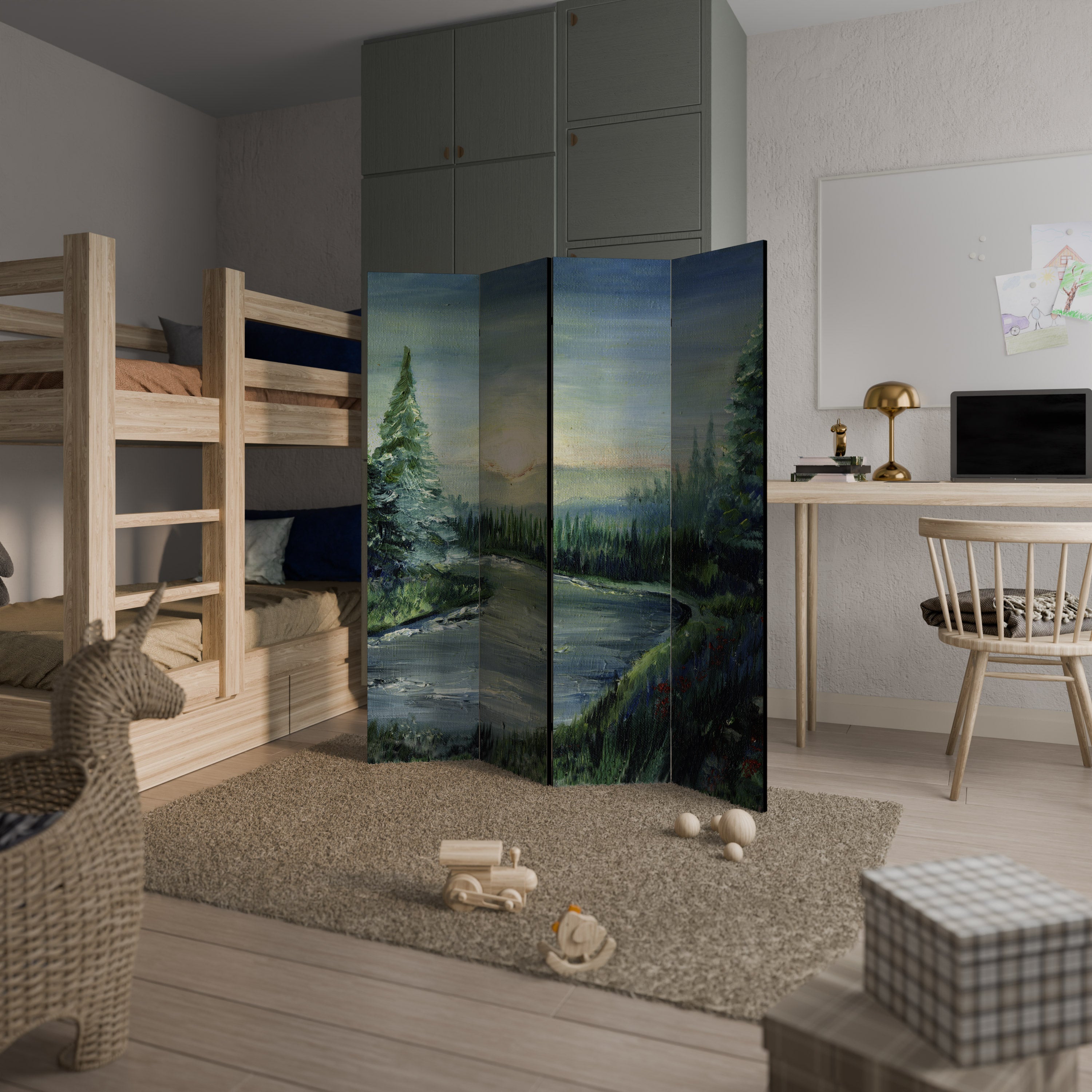 Biombo decorativo de 4 paneles FOREST SUNSET