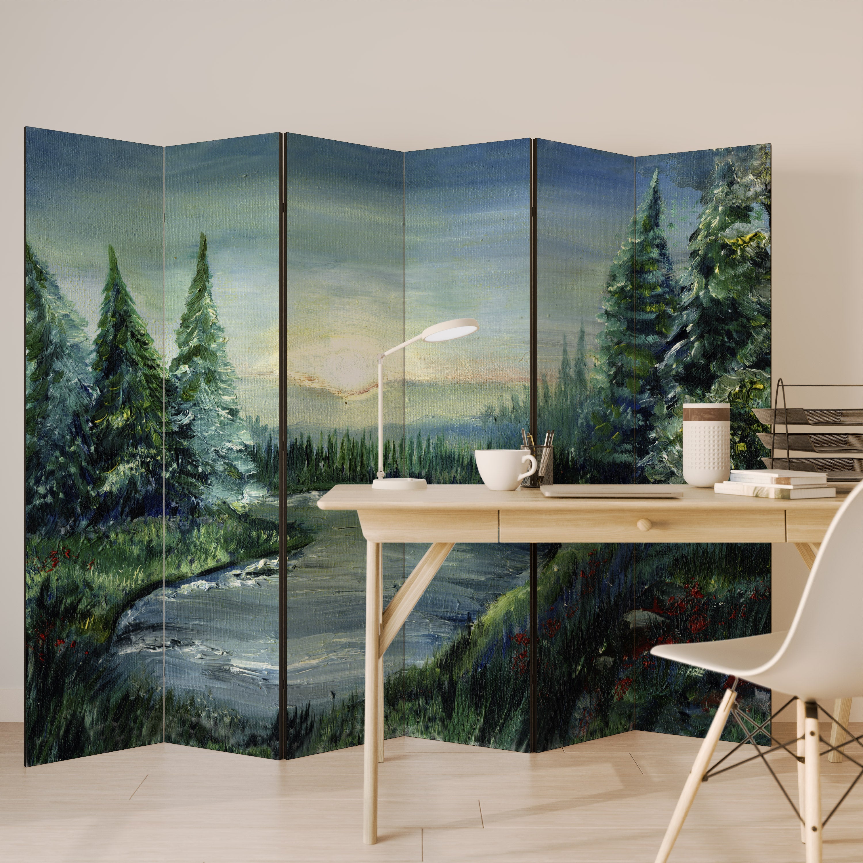 Biombo decorativo de 6 paneles FOREST SUNSET