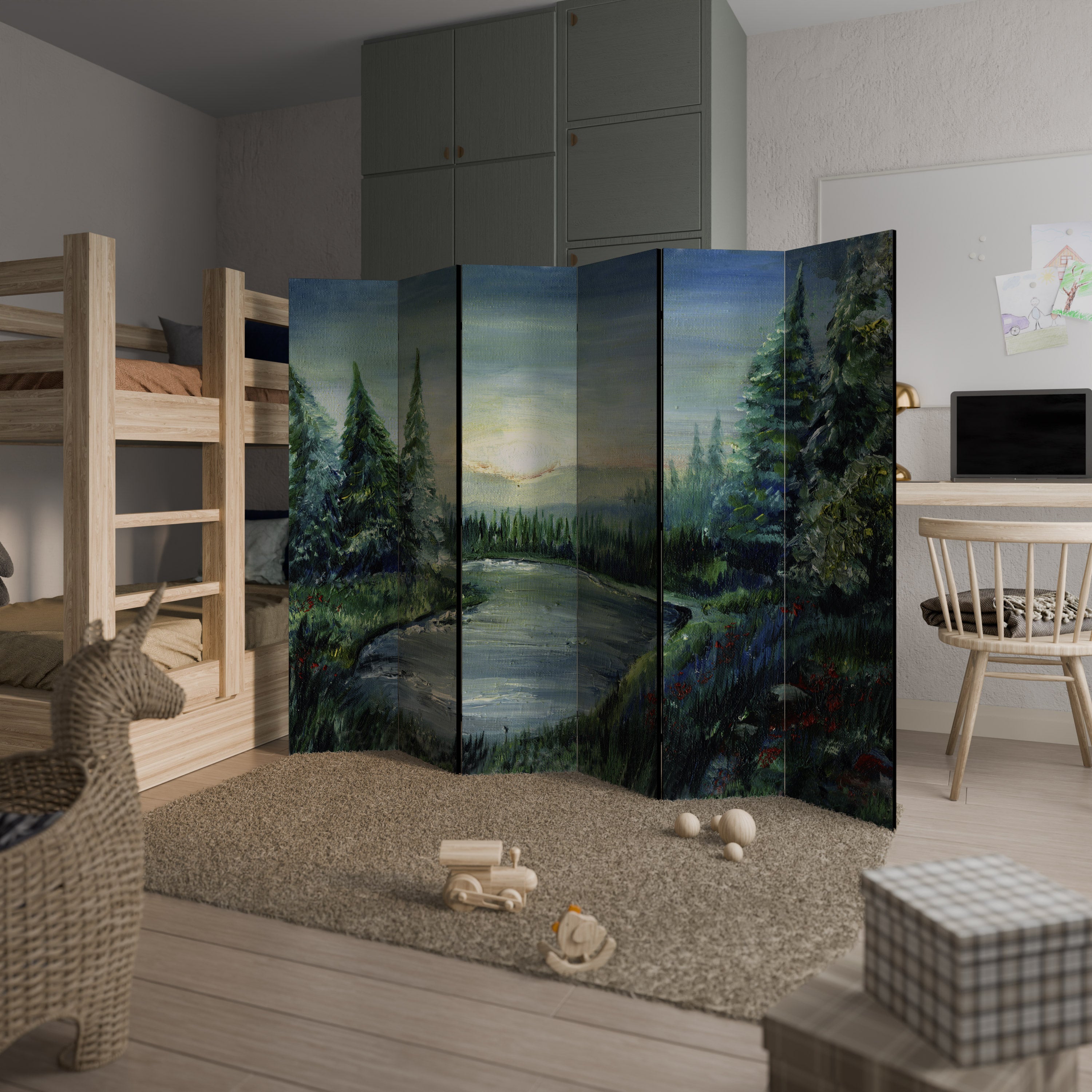 Biombo decorativo de 6 paneles FOREST SUNSET