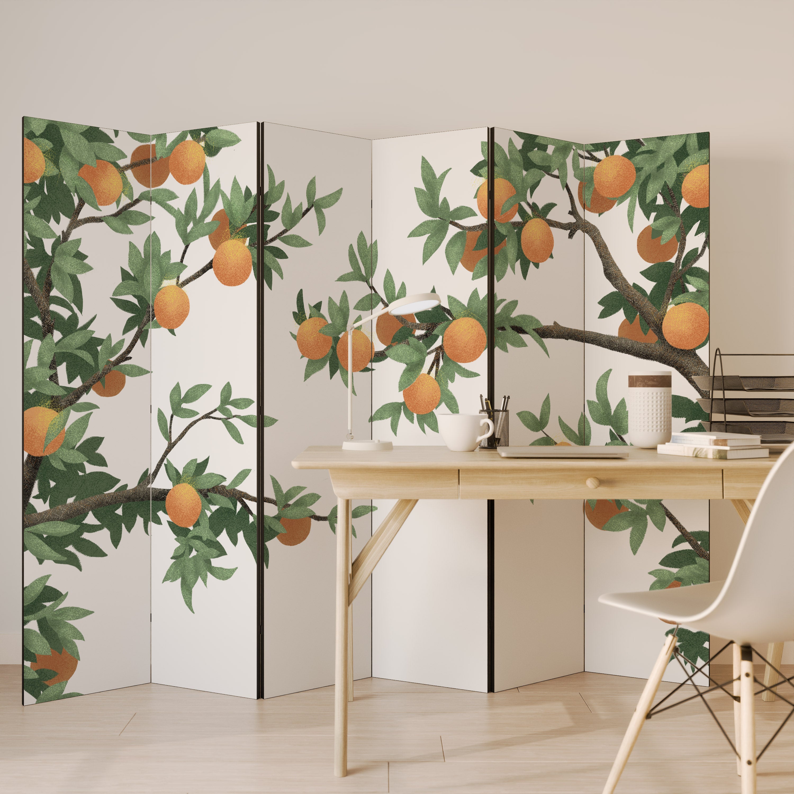 Divisor de ambientes decorativo de 6 paneles color naranja magnífico