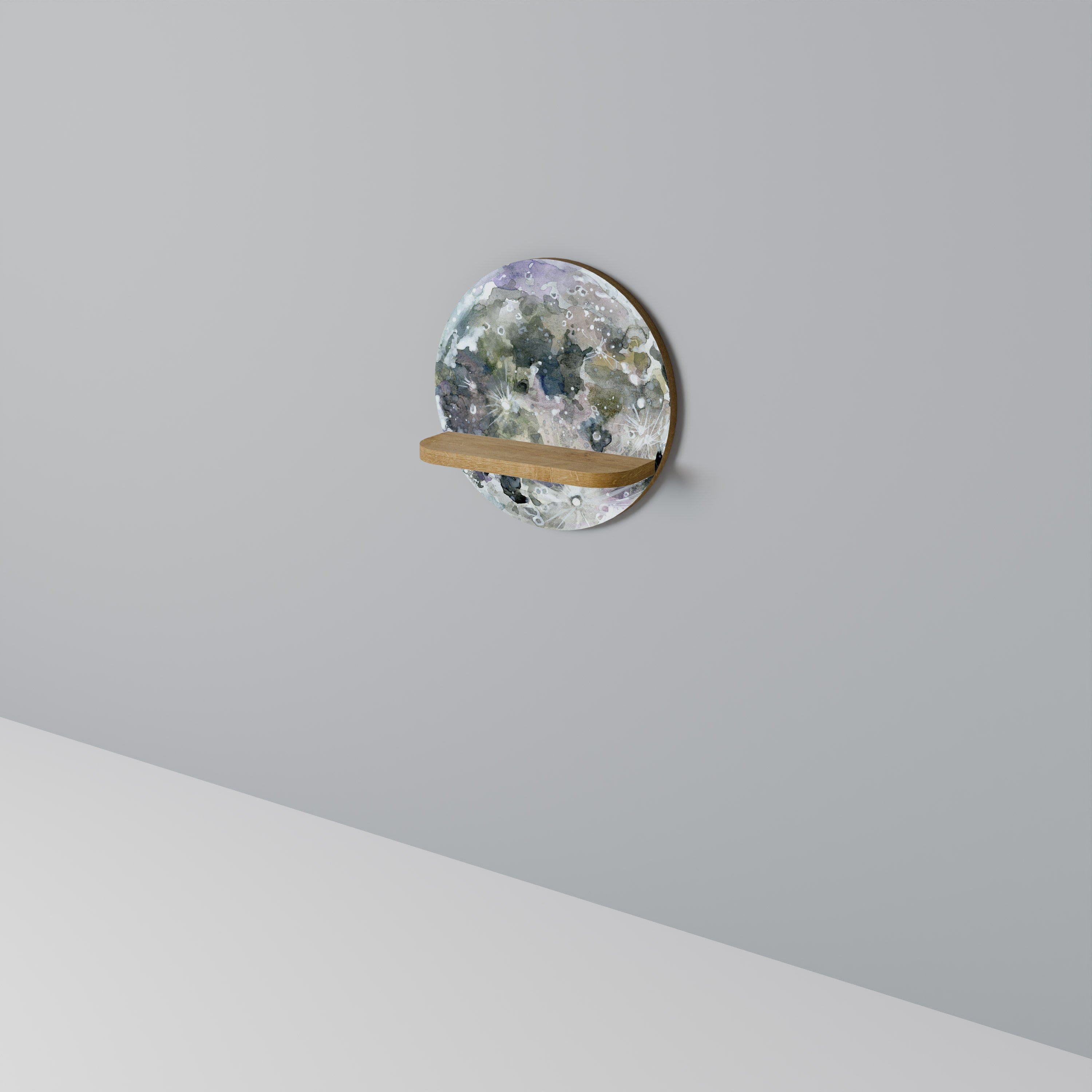 Estantería de arte redonda MOON WANDER con efecto roble