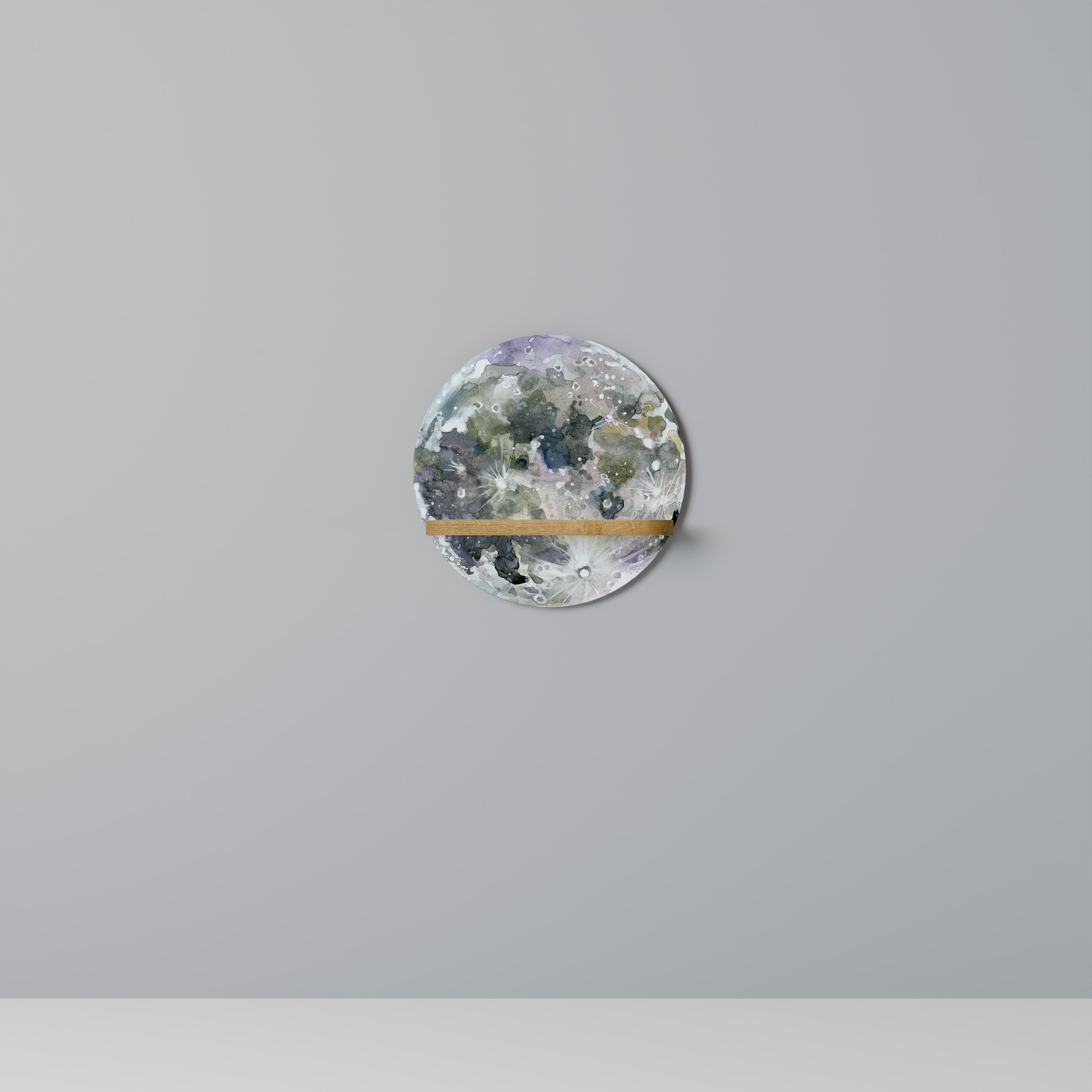 Estantería de arte redonda MOON WANDER con efecto roble