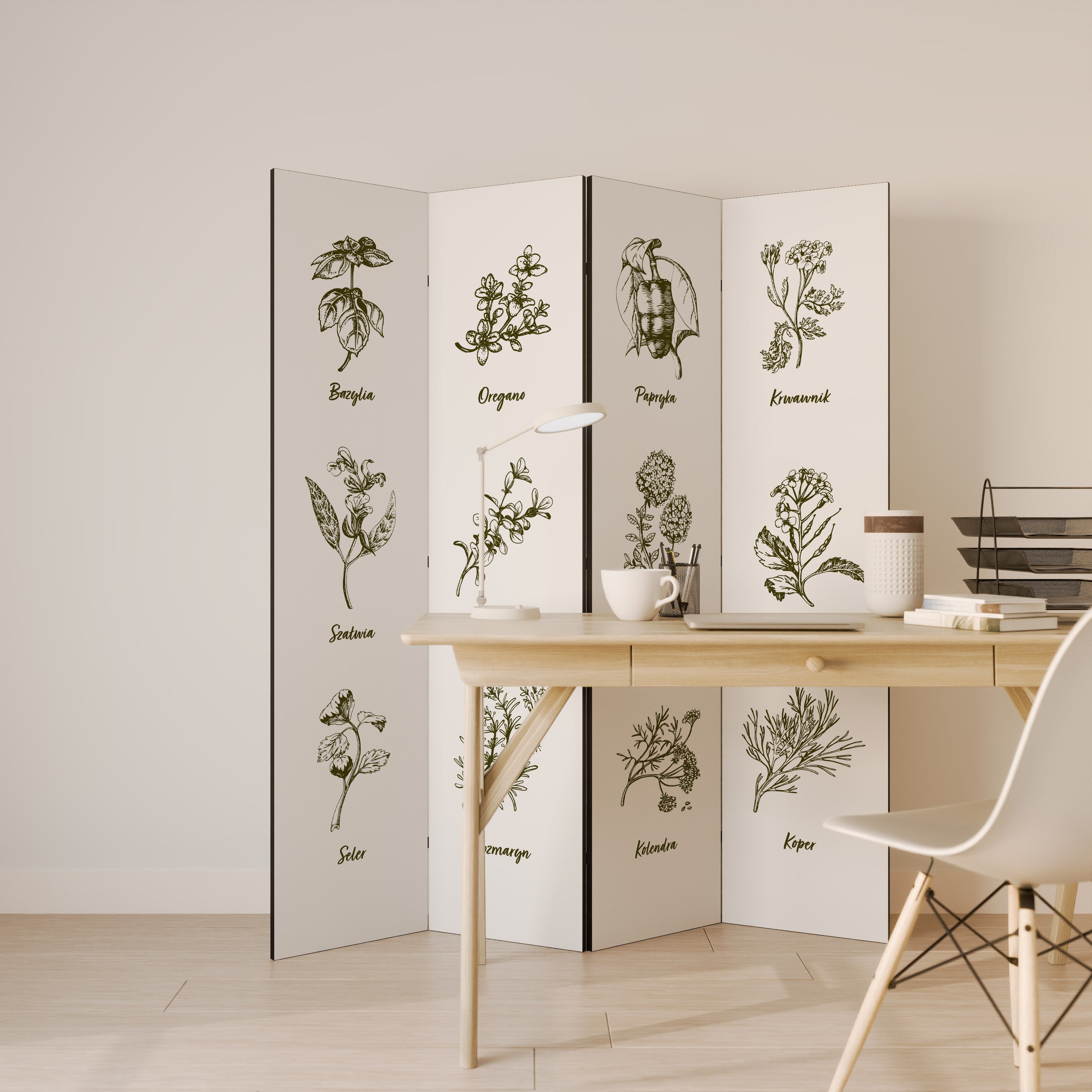 Biombo decorativo de 4 paneles "Susurros de hierbas silvestres"