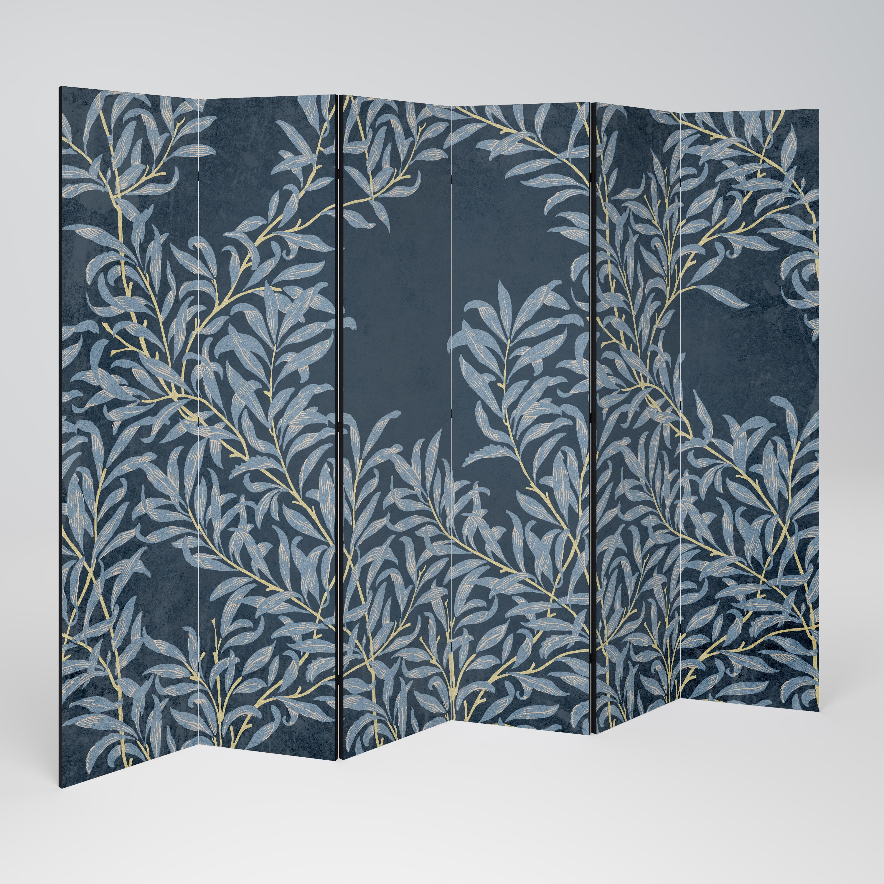 Biombo decorativo de 6 paneles con hojas azules