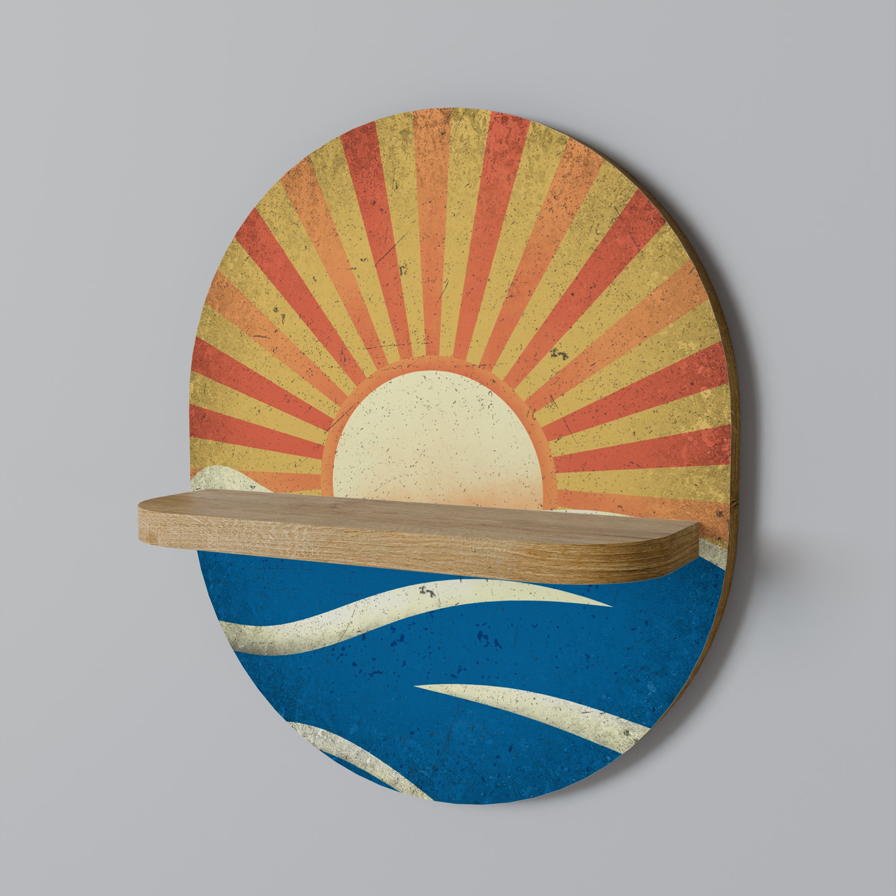 Estantería de arte ovalada SUNNY SLIDE con efecto roble