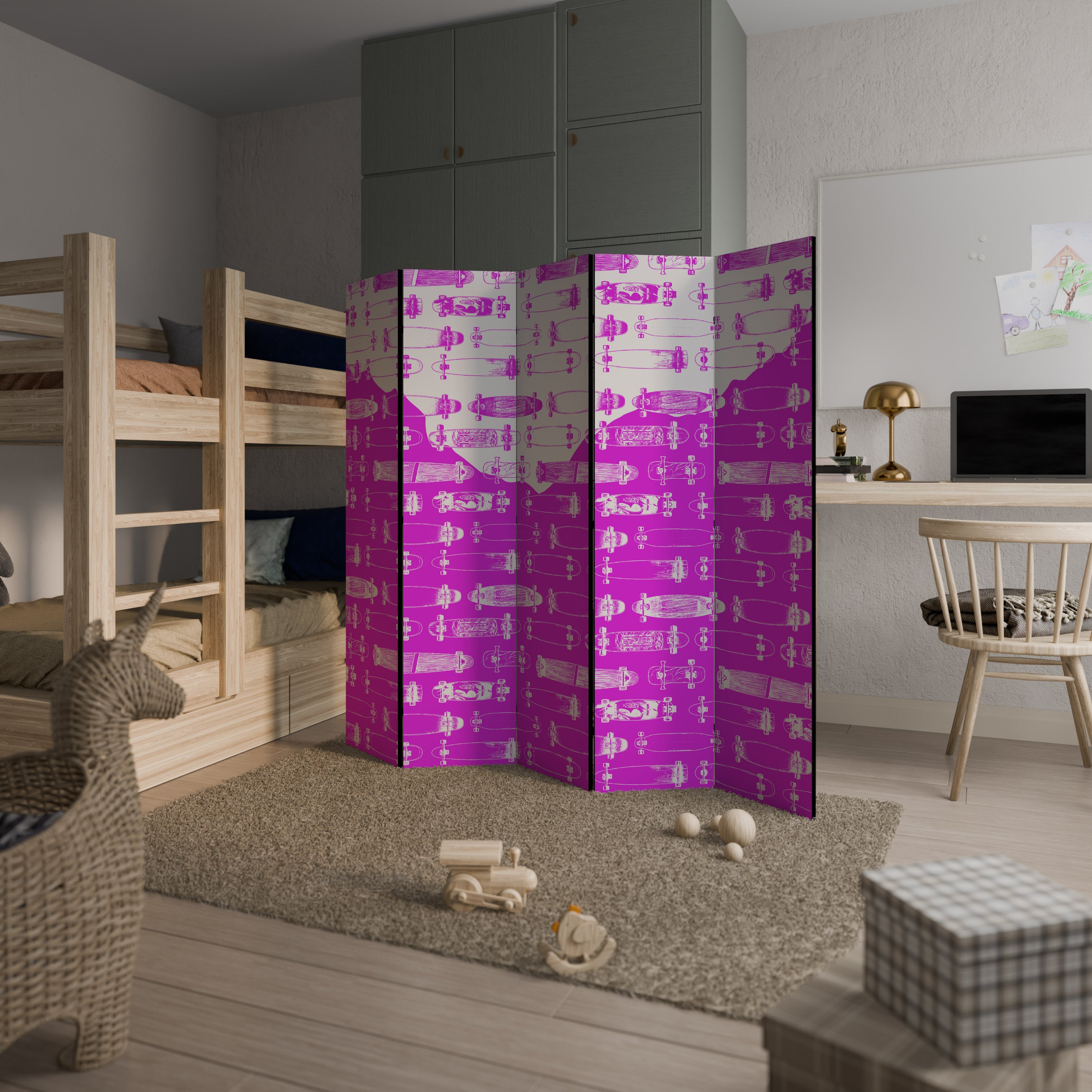 SKATEBOARD MAGENTA Decorative 5-Panel Room Divider