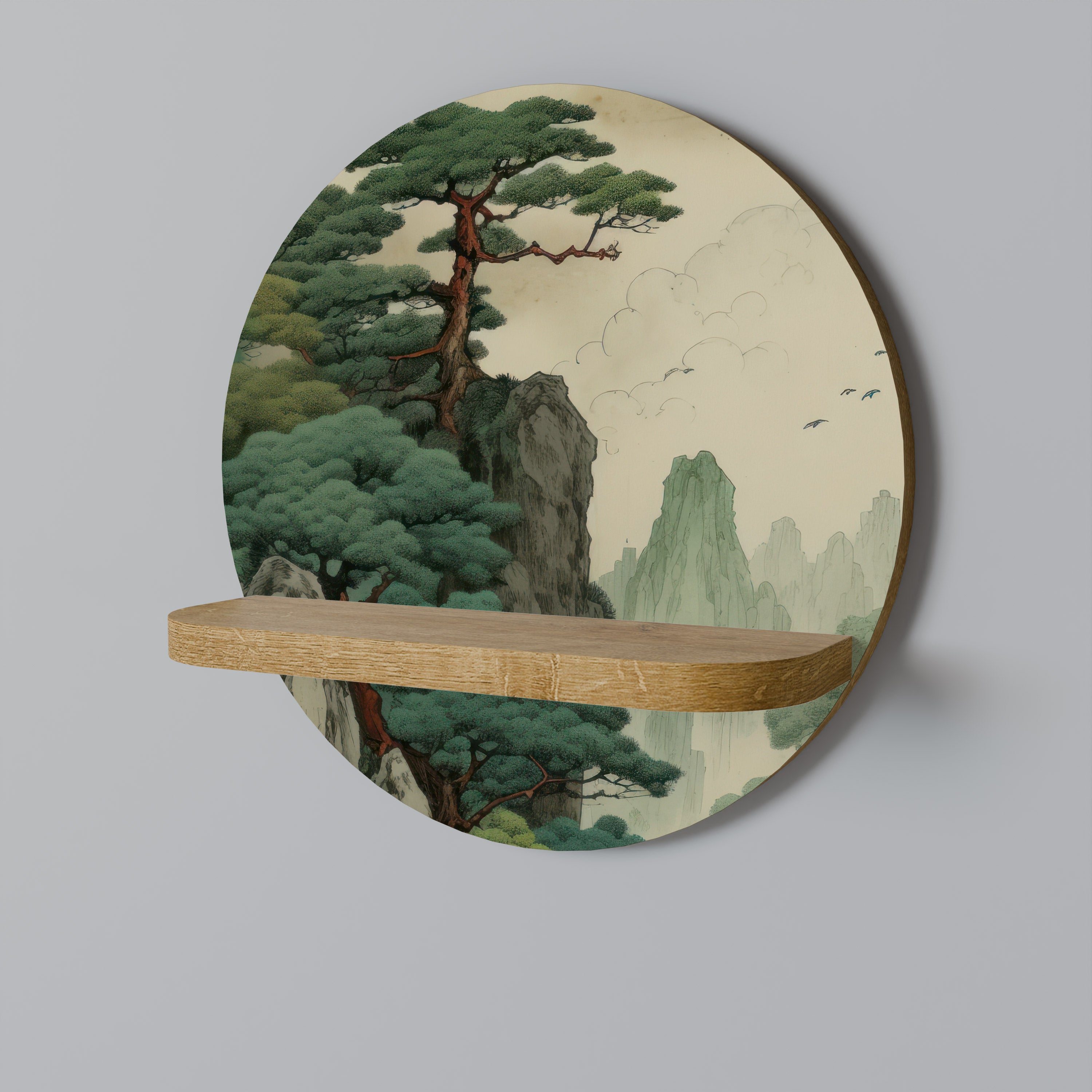 Estantería redonda para arte VERDURE ABYSS con efecto roble