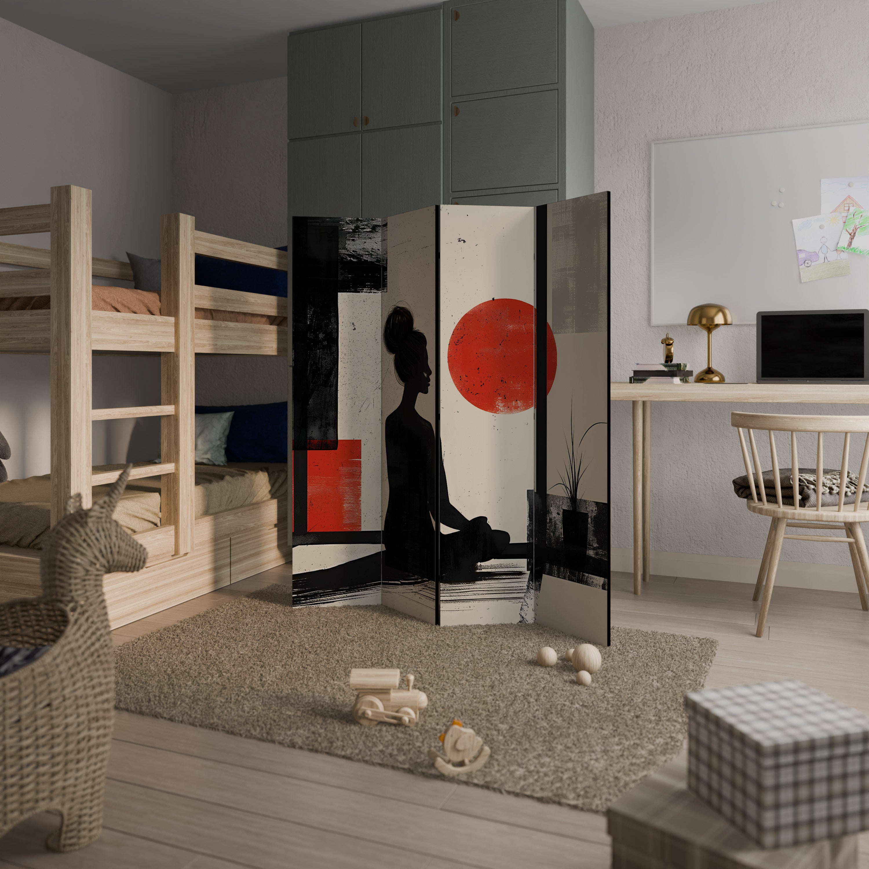 Biombo decorativo de 4 paneles RED SUNSATION