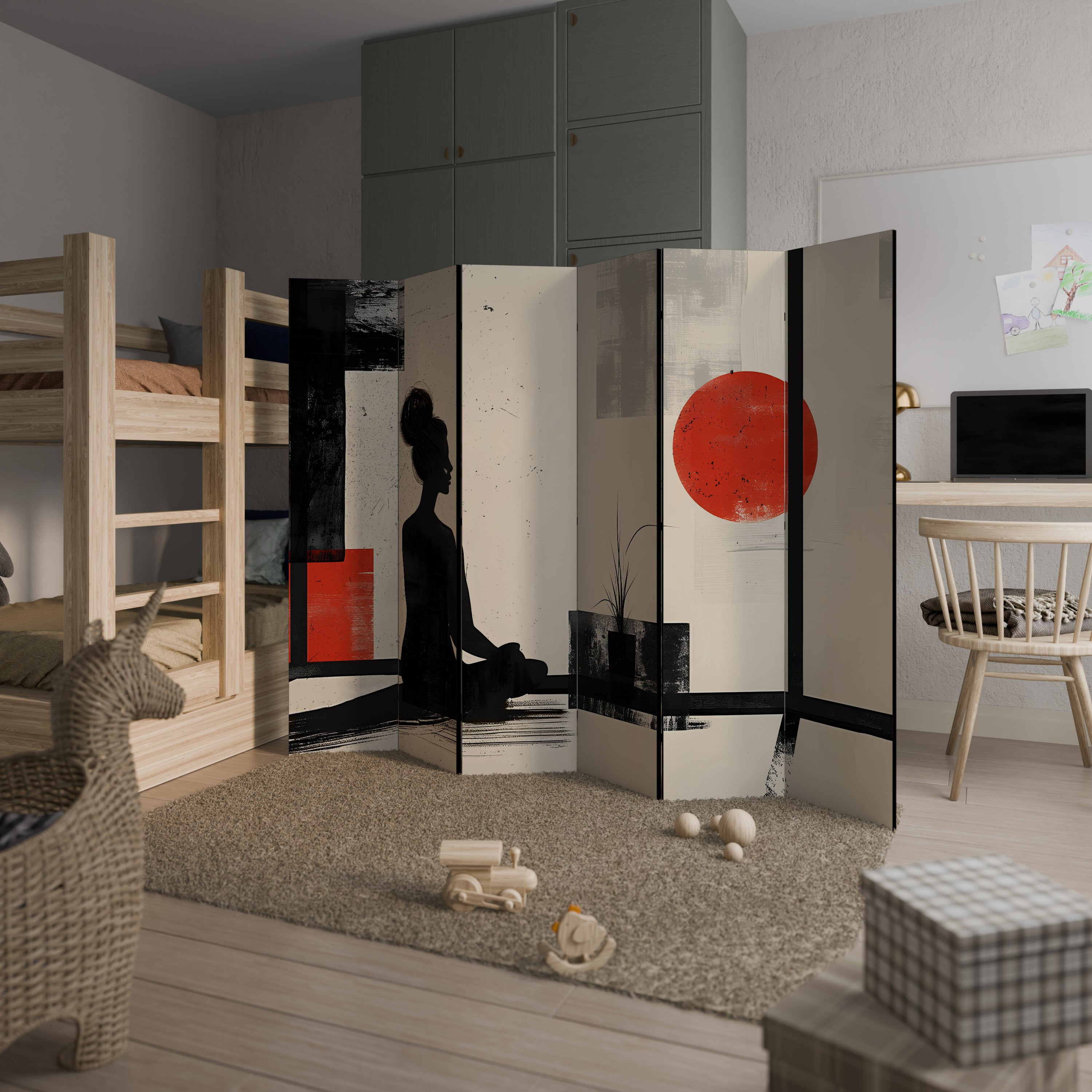 Biombo decorativo de 6 paneles RED SUNSATION