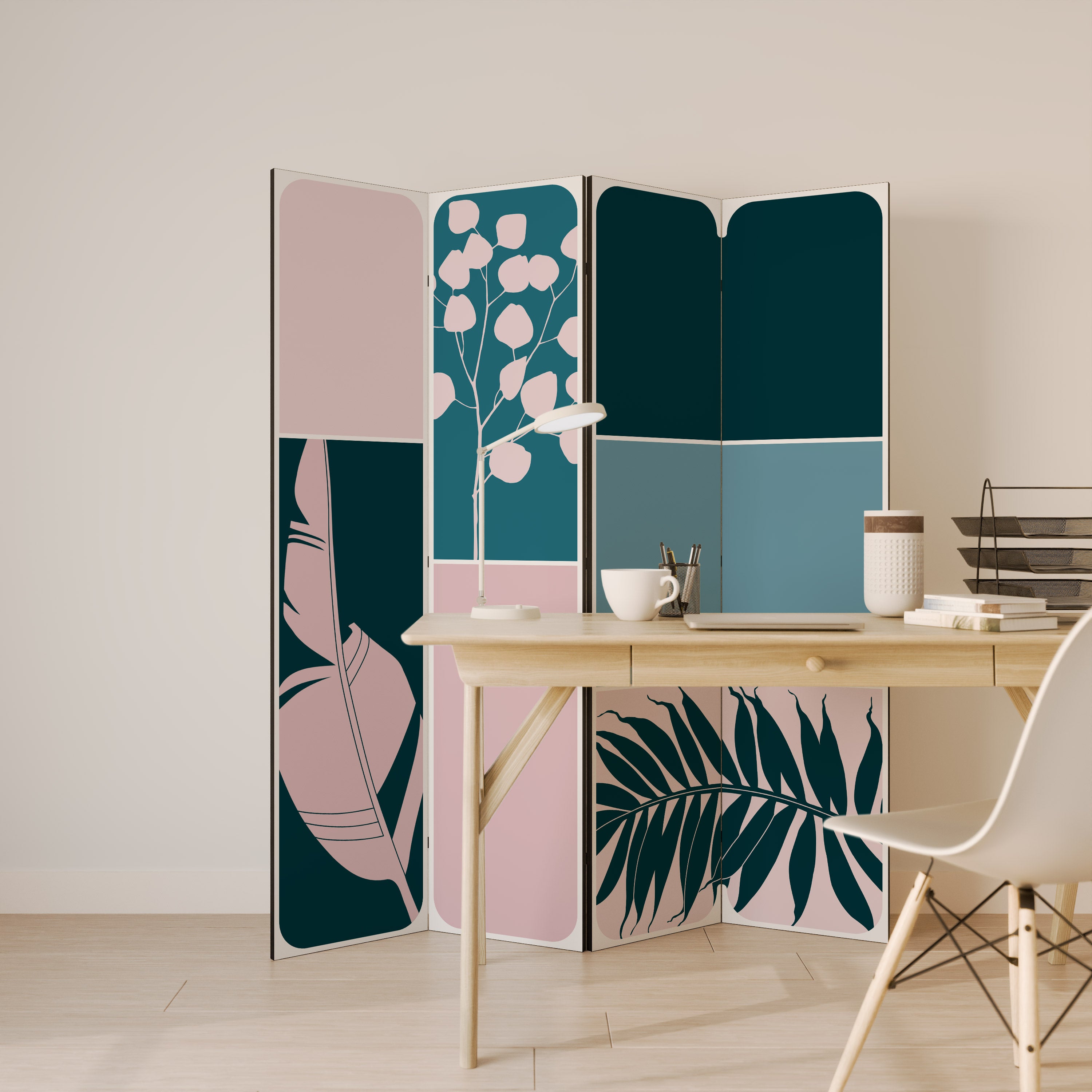Biombo decorativo de 4 paneles COMBINACIÓN DE FORMAS