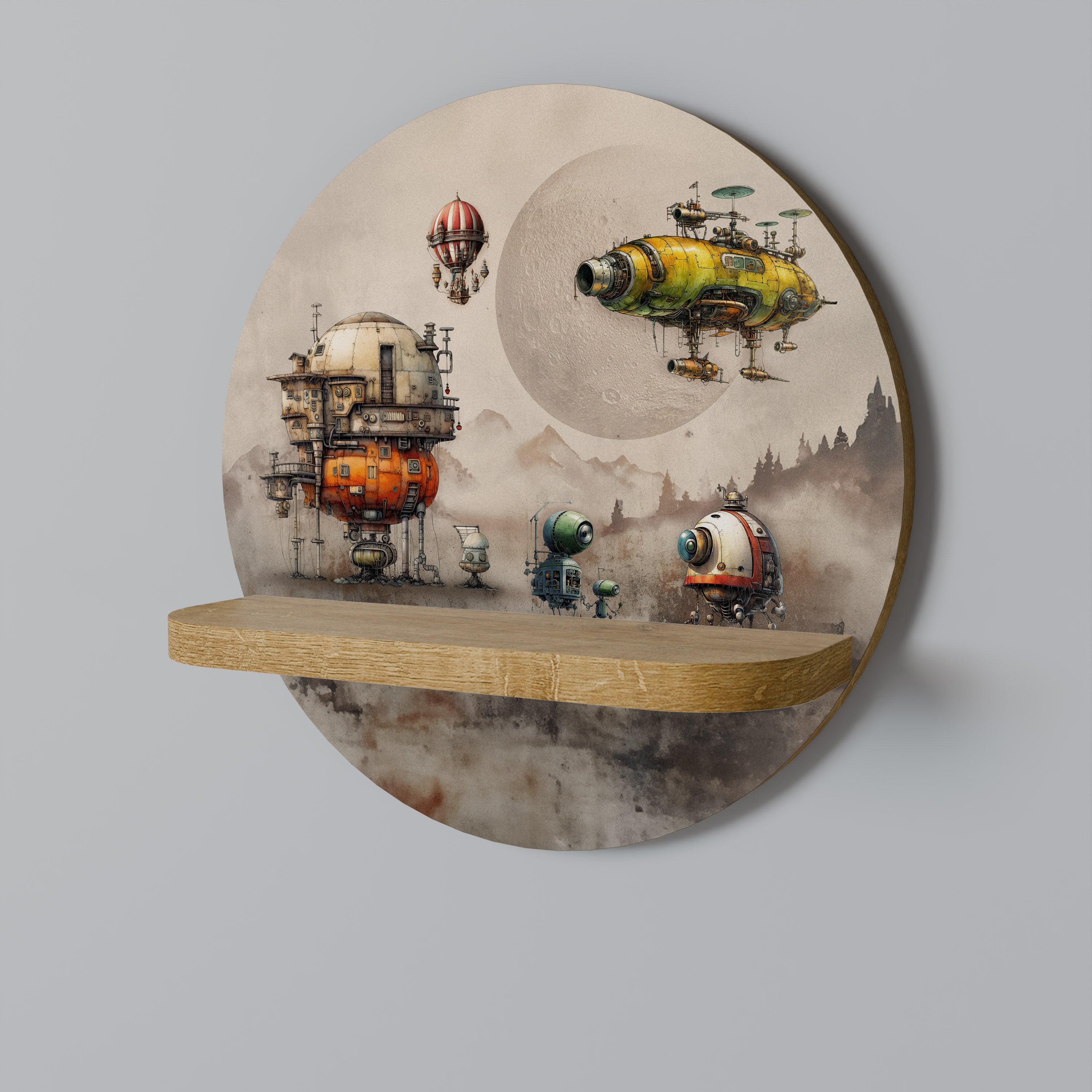 MACHINARIUM MACHINES Estantería de arte redonda con efecto roble