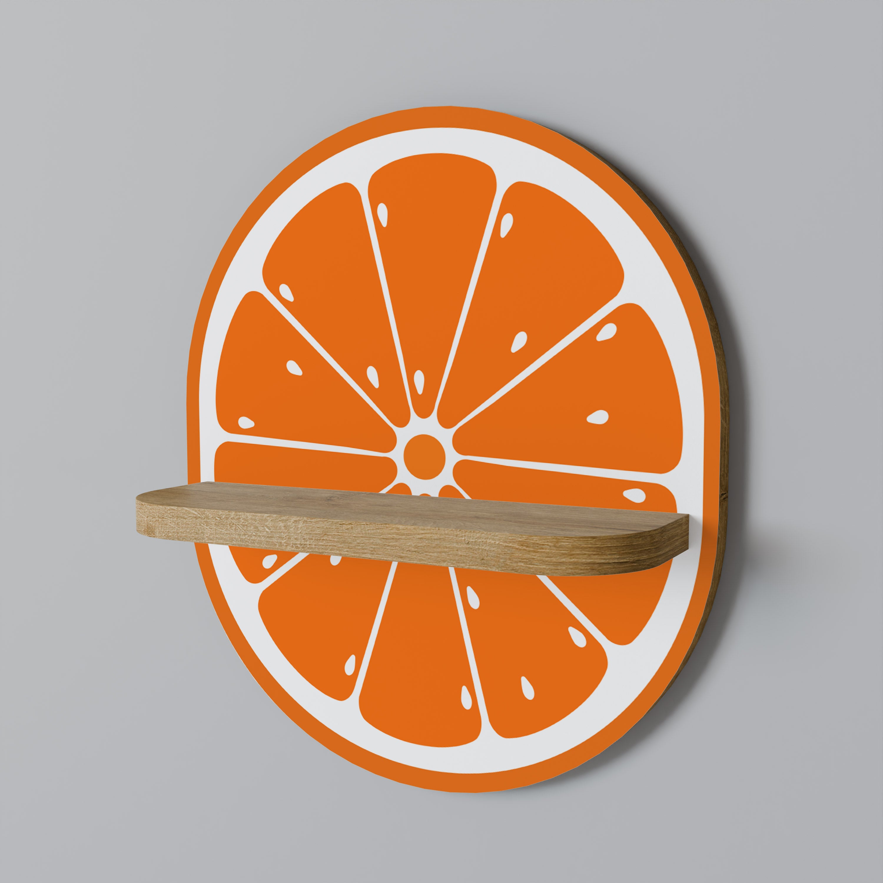 Estantería de arte ovalada Juicy Orange con efecto roble