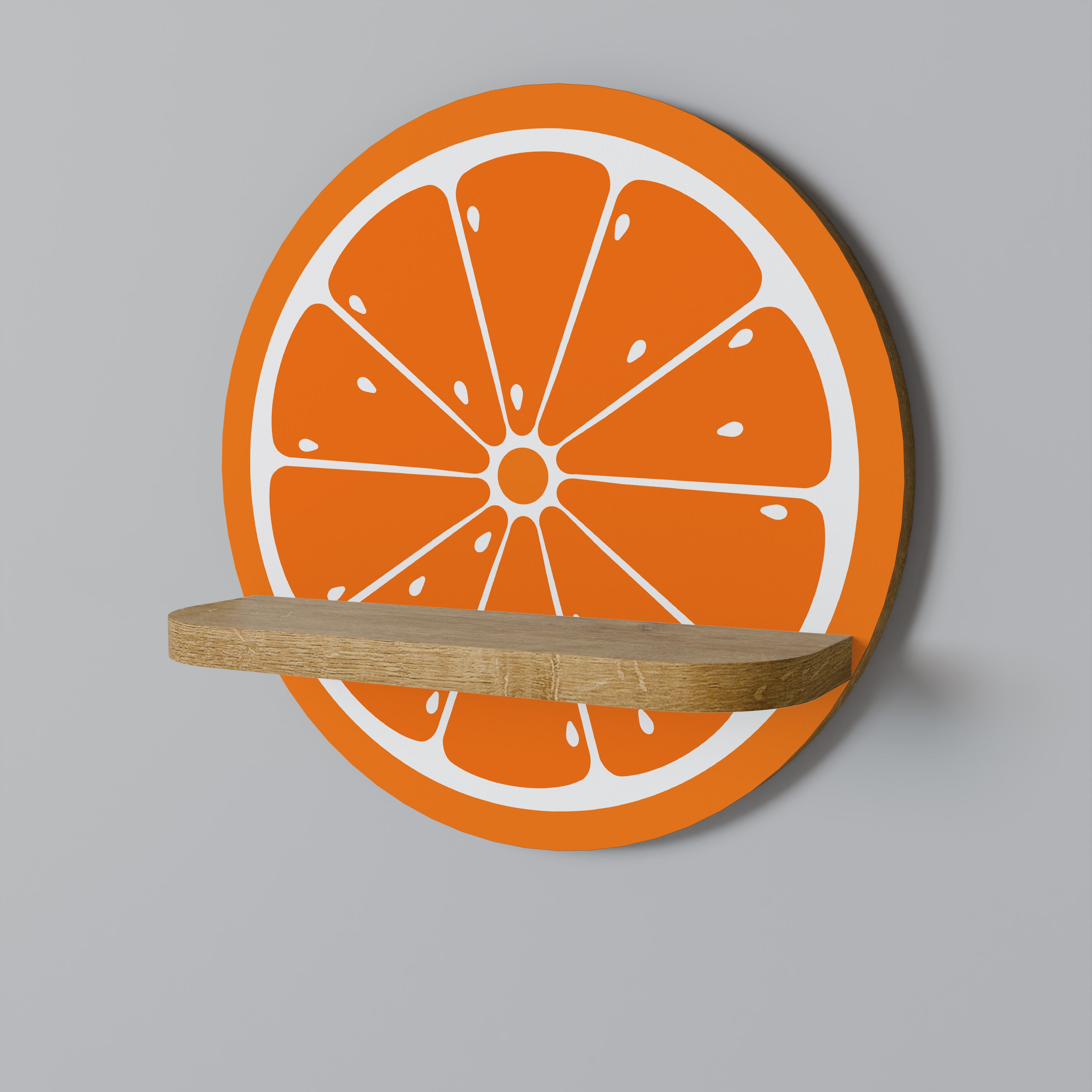 Estantería de arte redonda Juicy Orange con efecto roble