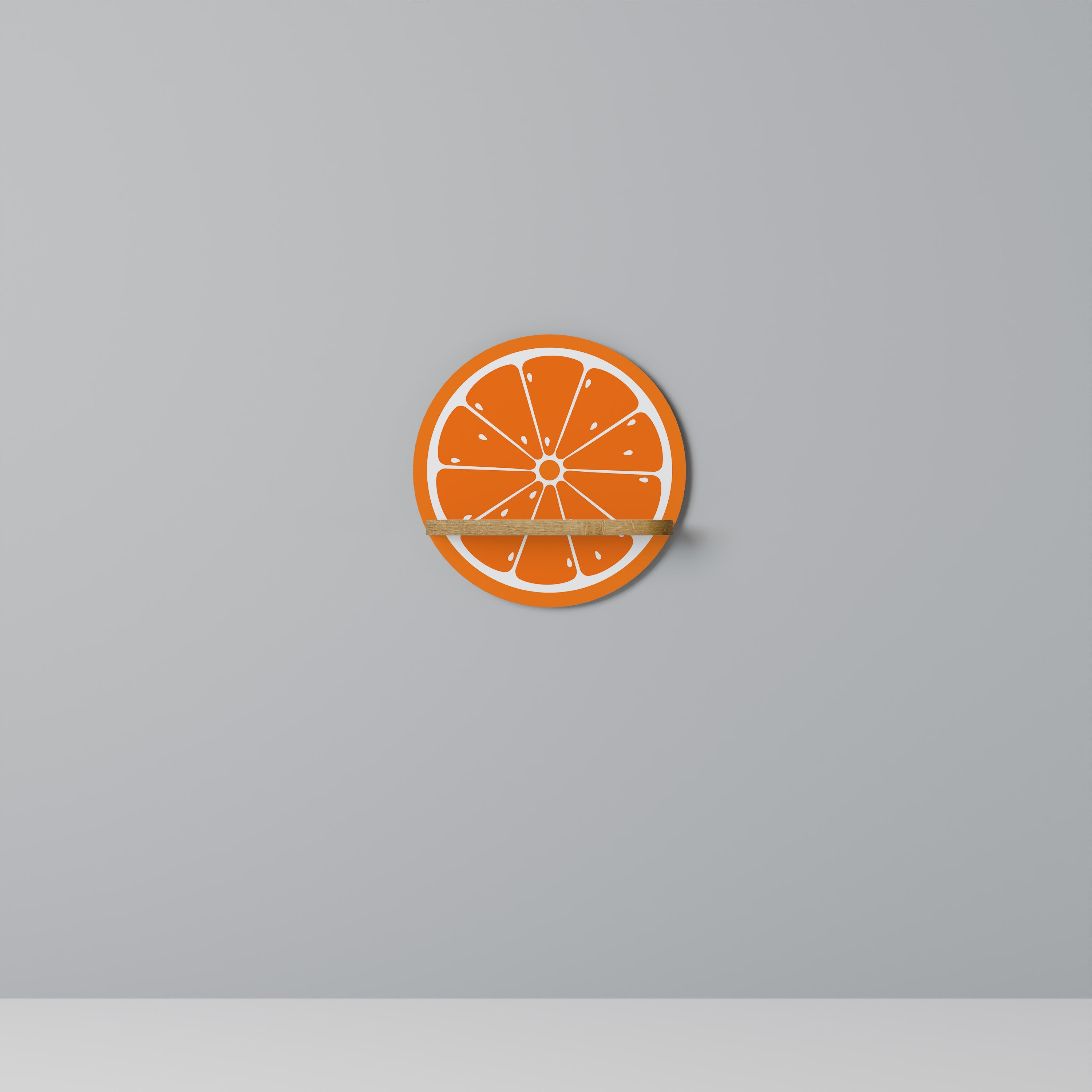 Estantería de arte redonda Juicy Orange con efecto roble