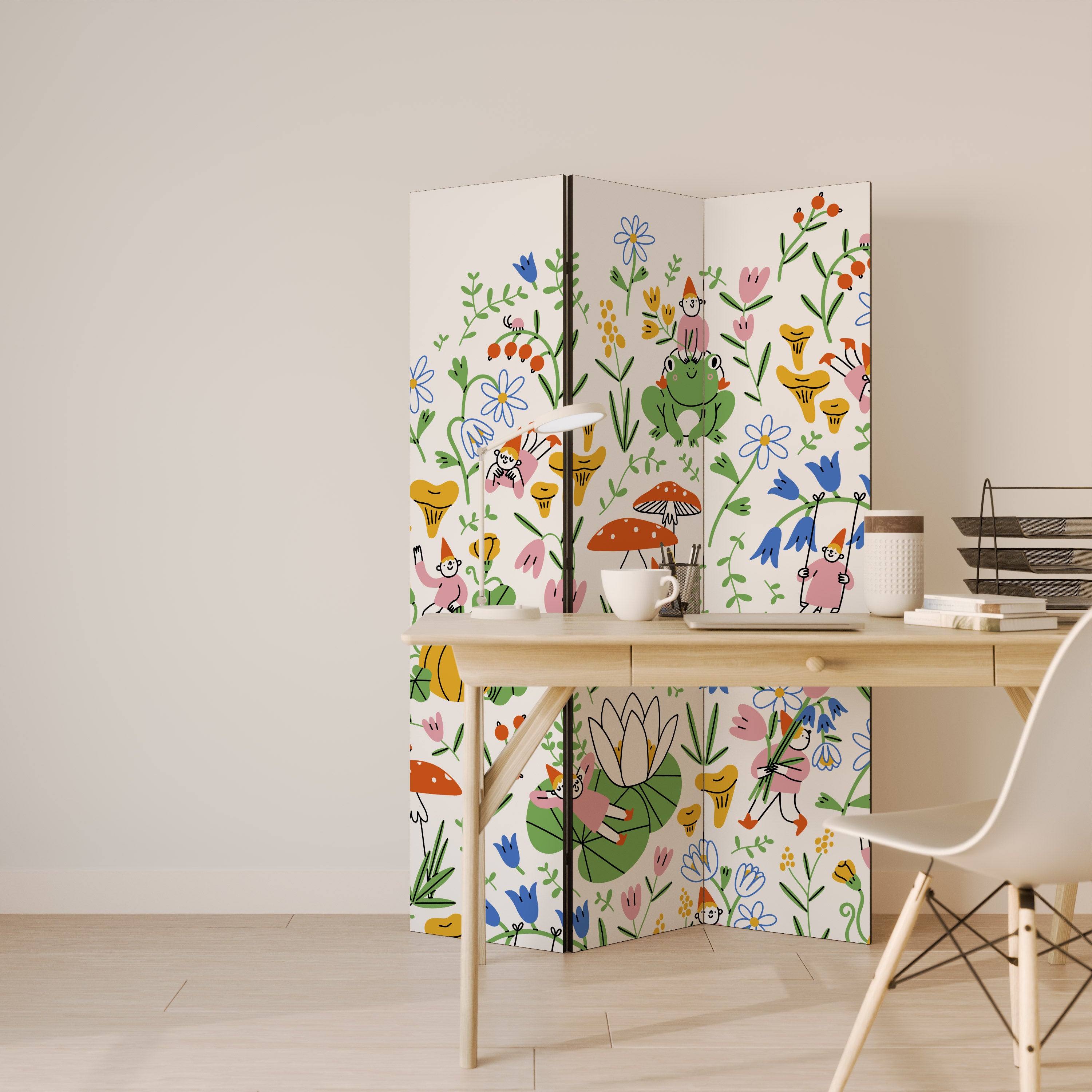 GARDEN GNOMES Decorative 3-Panel Room Divider