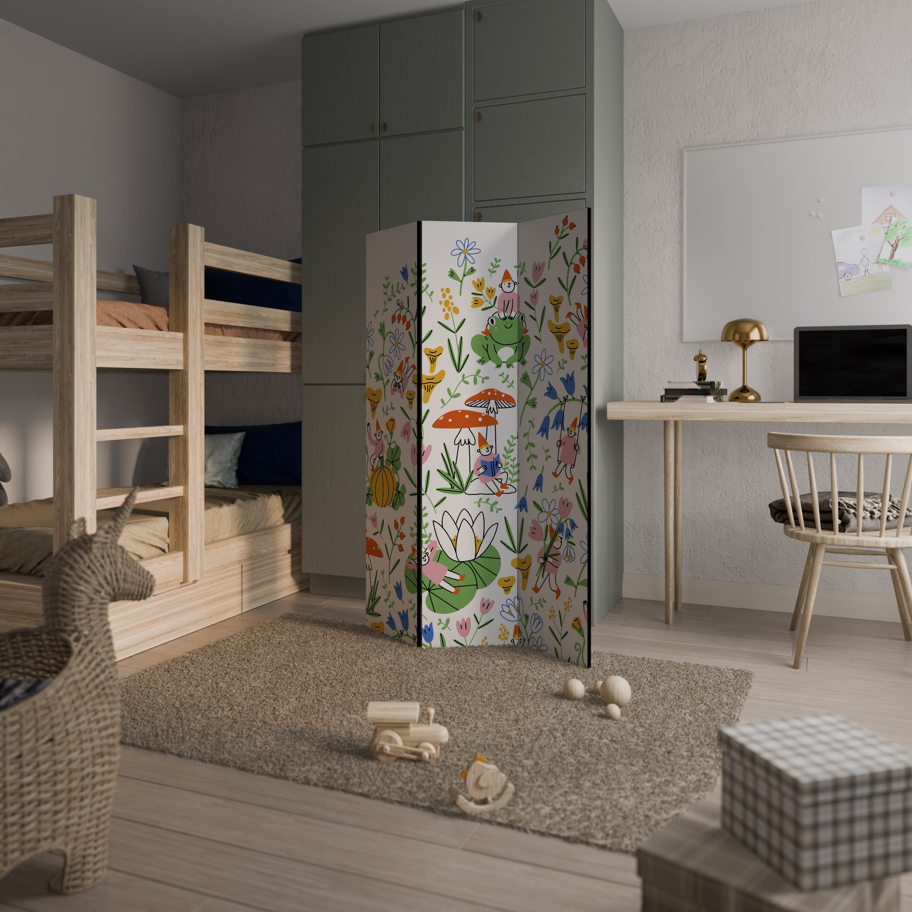 GARDEN GNOMES Decorative 3-Panel Room Divider
