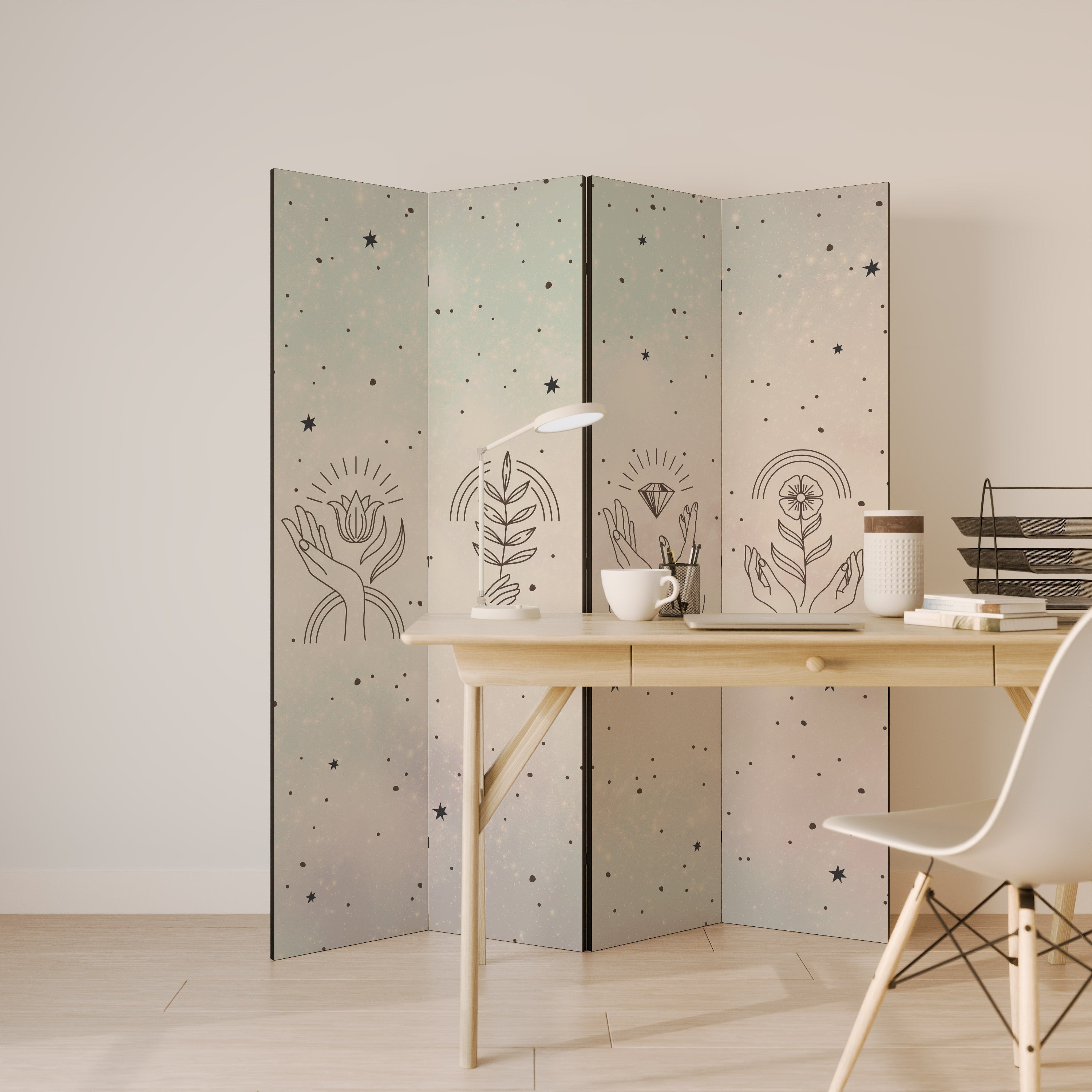 Biombo decorativo de 4 paneles DELICATE BEAUTY